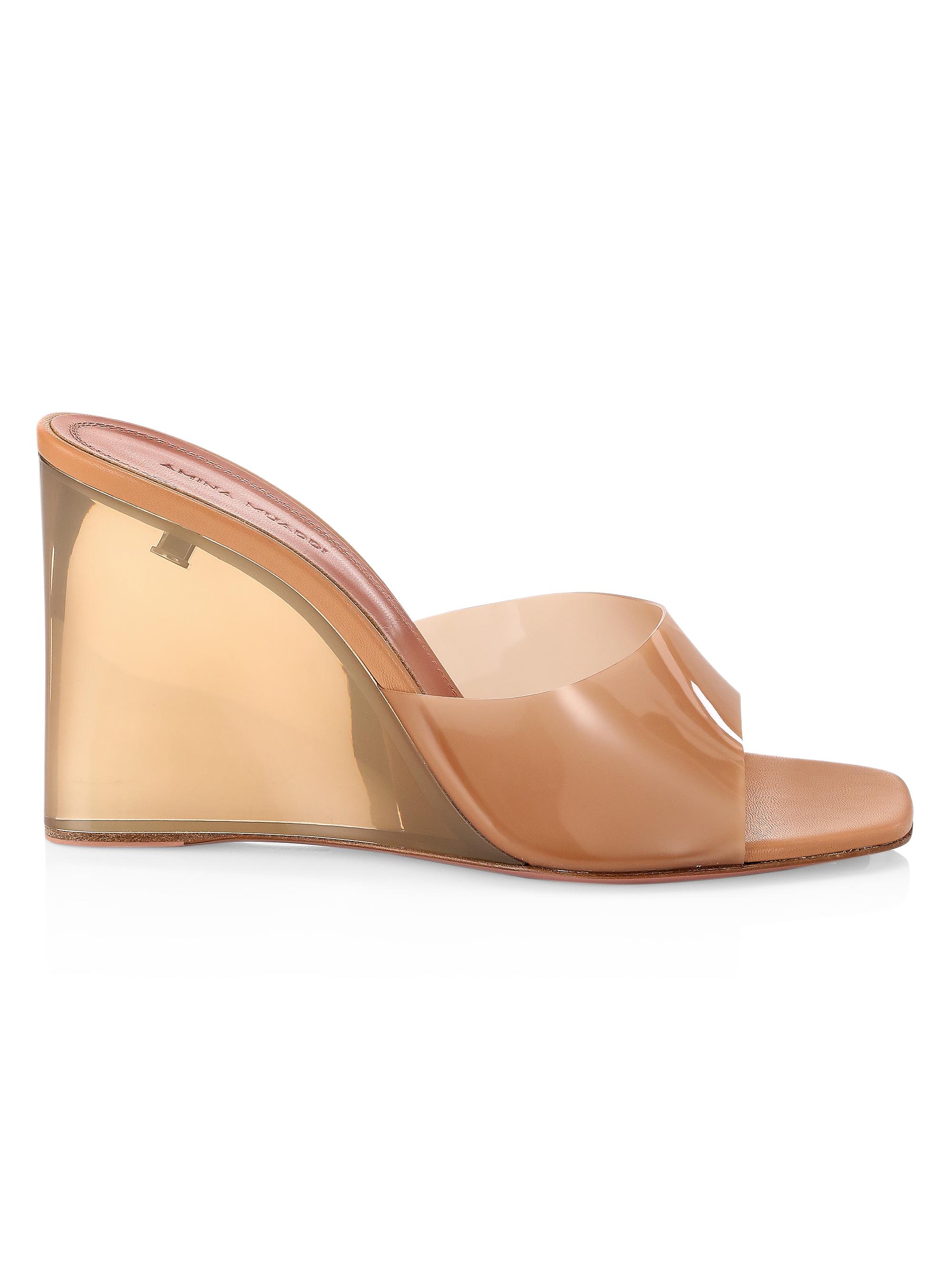 Amina Muaddi Transparent Lupita Glass Wedge Slippers