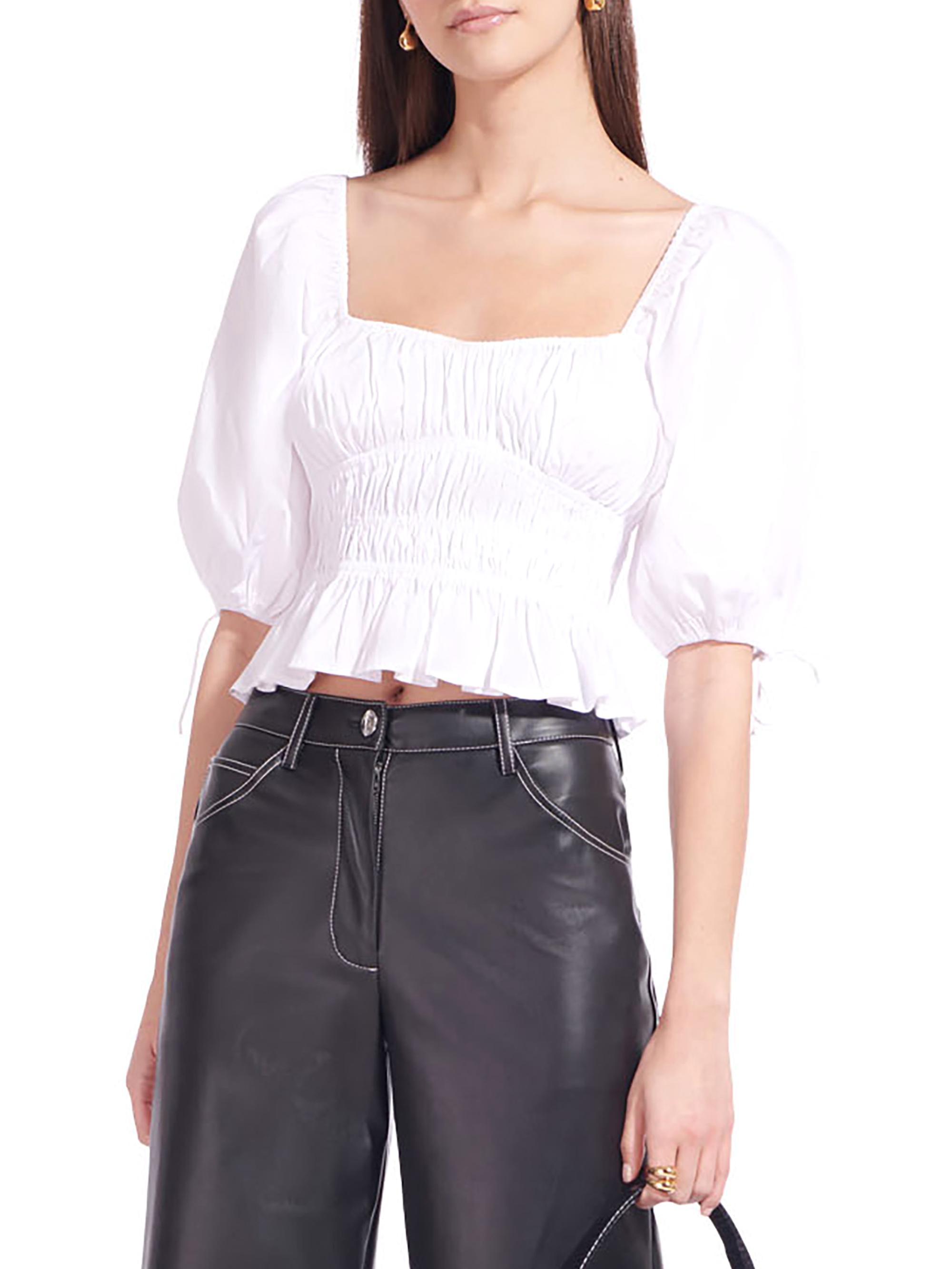 Staud Women's Faye Gathered Puff-Sleeve Top - White