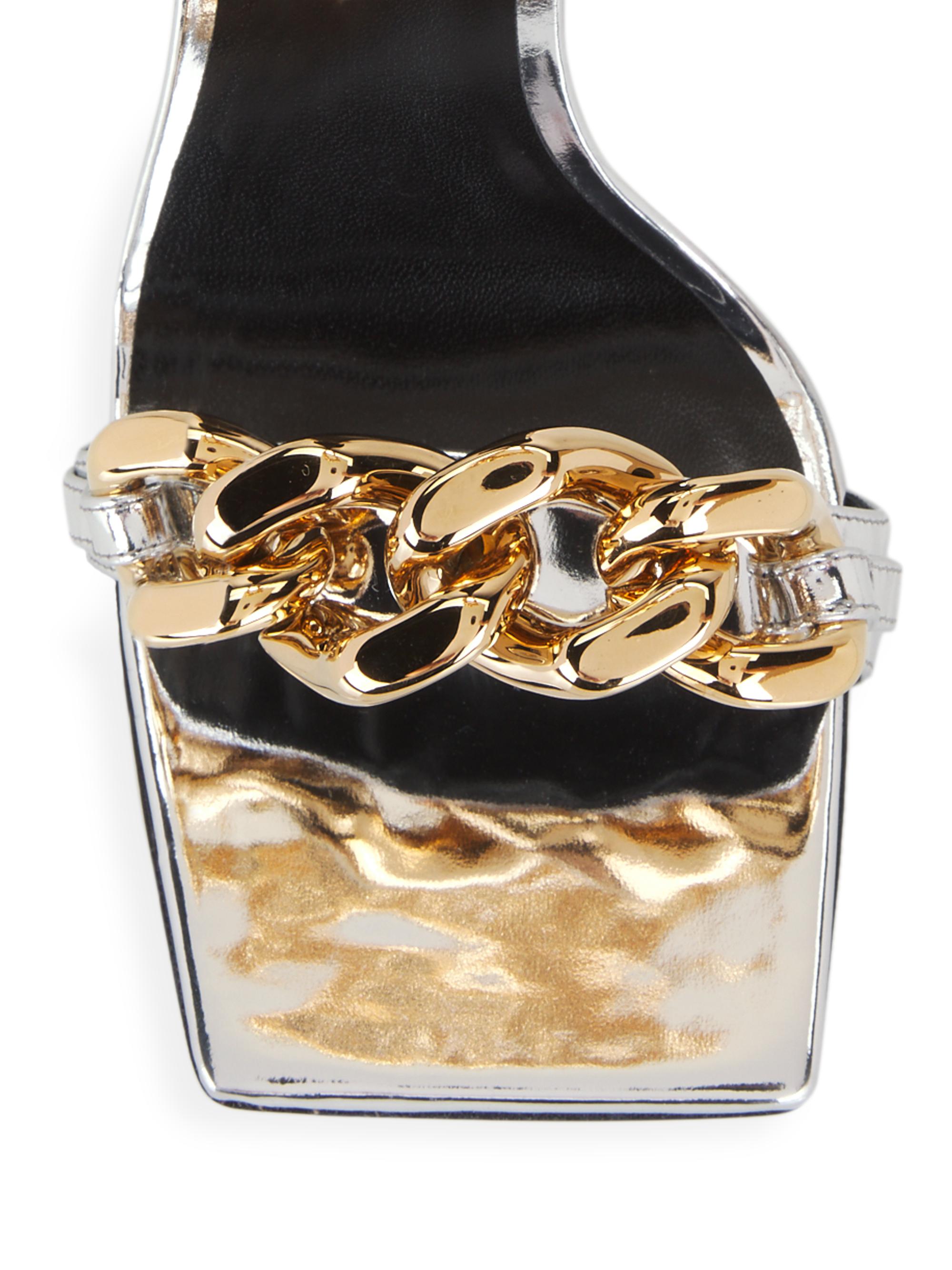 Versace Chain Metallic Leather High-Heel Sandals | Saks