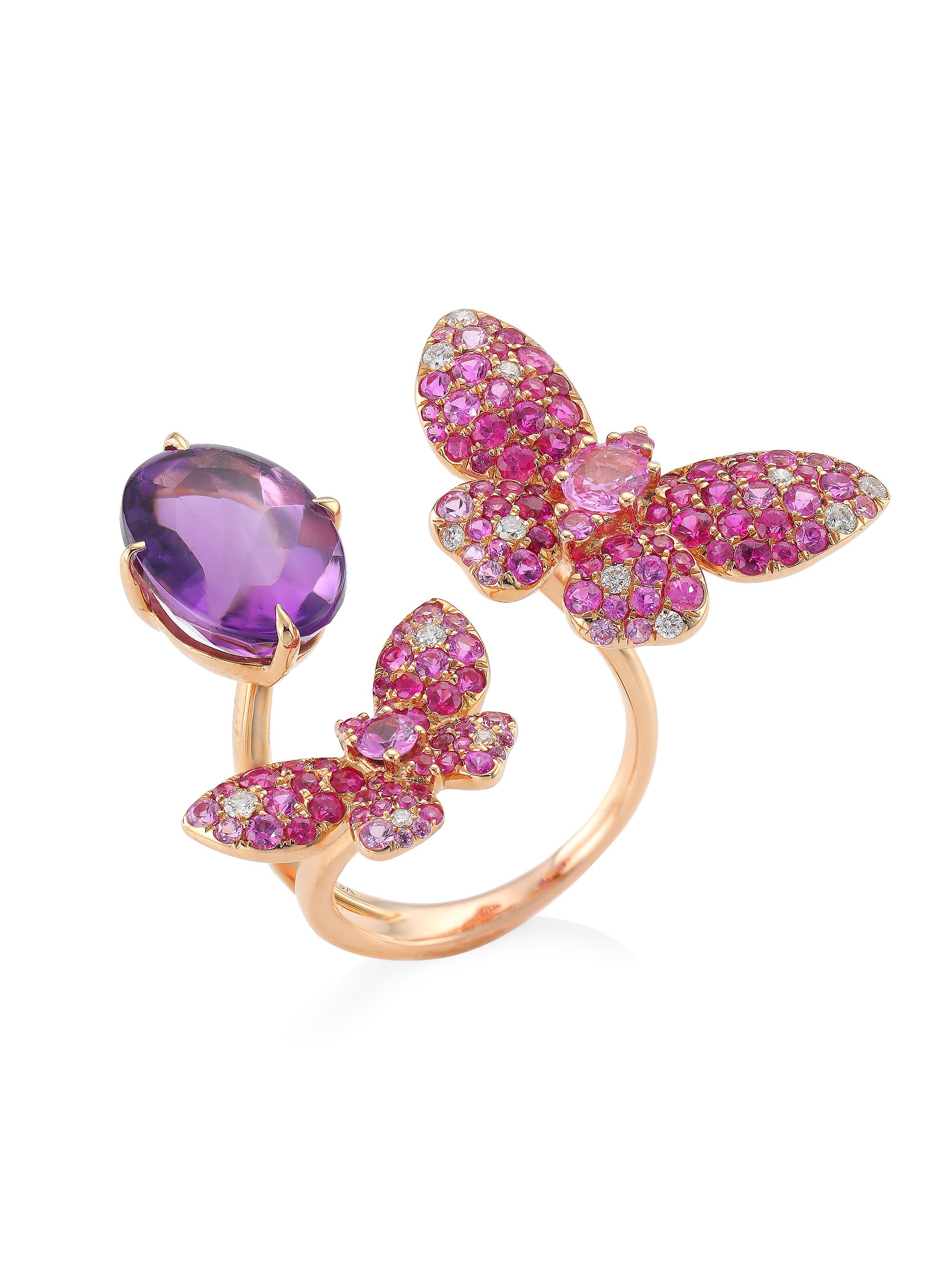 STEFERE Women's Butterfly 18K Rose Gold & Multi-Gemstone Cuff Ring - Rose Gold
