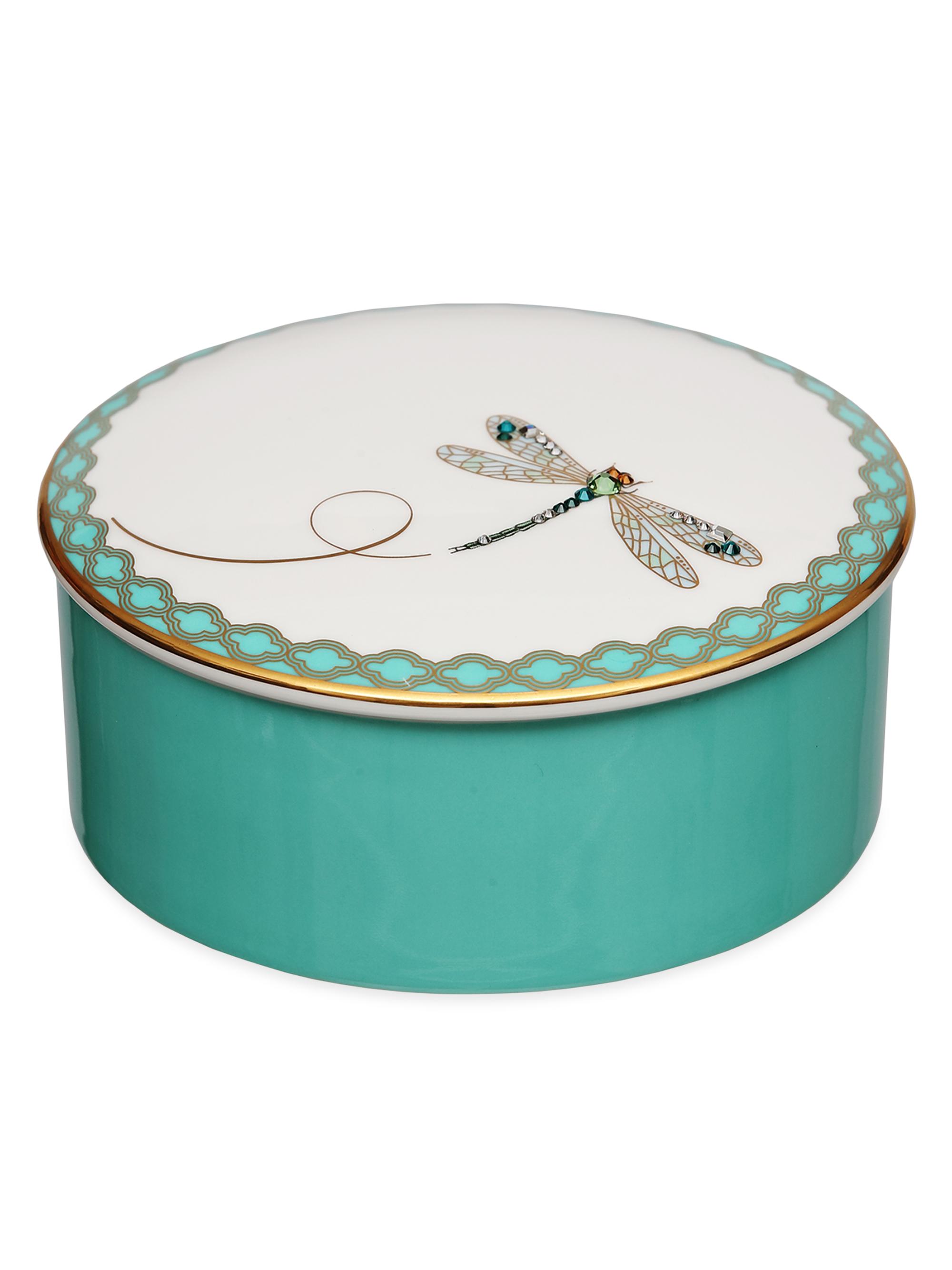 Prouna My Dragonfly Round Jewelry Box - Mint Gold White