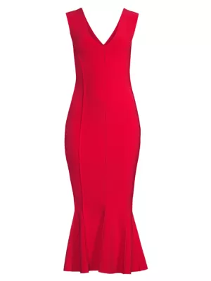 Norma Kamali Women's Grace Sleeveless Flounce-Hem Midi-Dress - Red