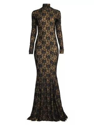 Norma Kamali Women's Floral Lace & Open Back Gown - Black Neutral