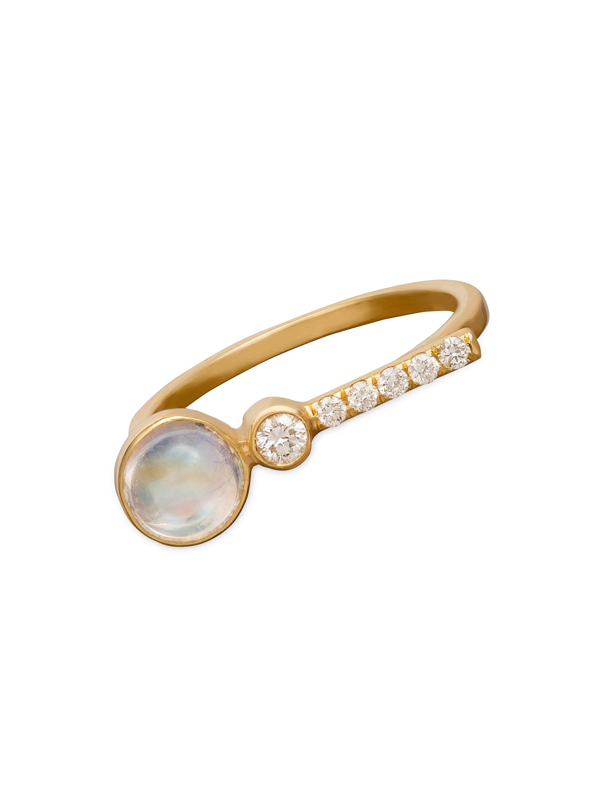 Katey Walker Women's Spark 18K Yellow Gold, Moonstone & Diamond Bar Ring