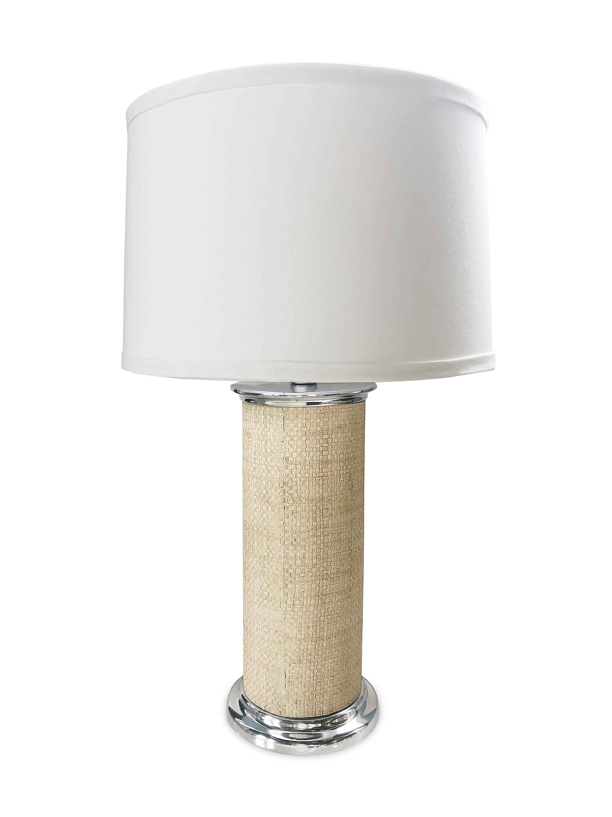 Mariposa Sand Faux Grasscloth Column Table Lamp - Silver