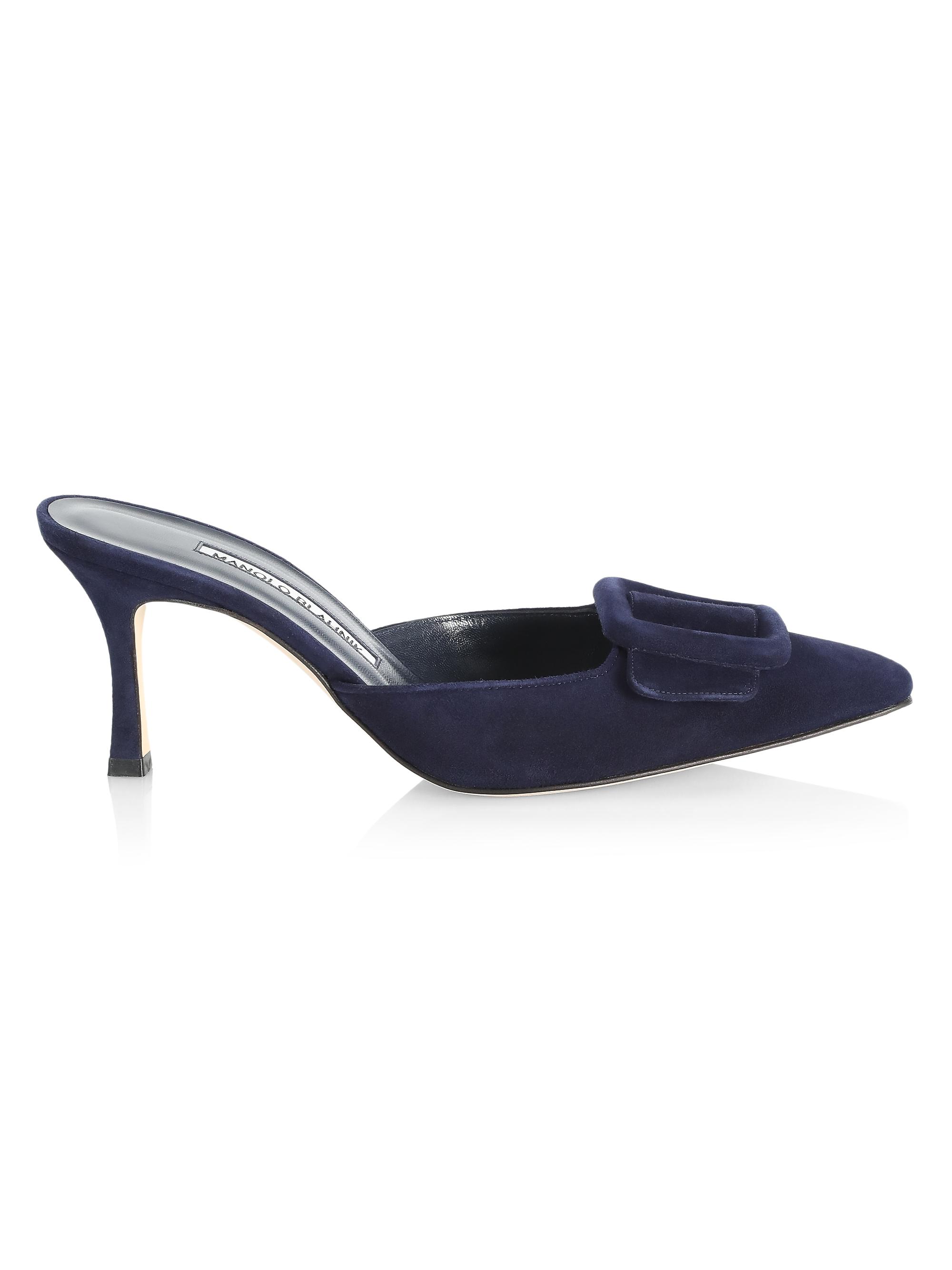 Manolo Blahnik Women's Maysale 70MM Buckle Suede Mules - Navy