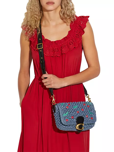 Shop COACH Cherry Embroidered Straw Shoulder Bag