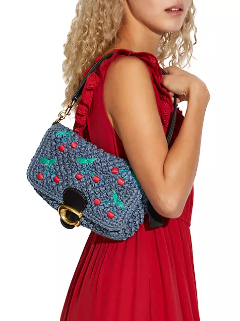 Shop COACH Cherry Embroidered Straw Shoulder Bag