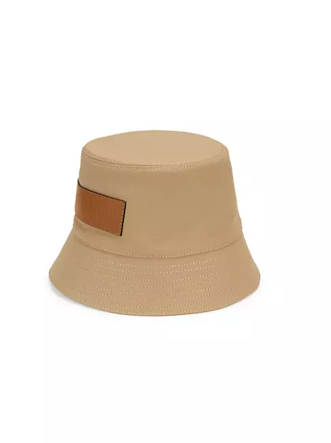 Loewe Paulas Ibiza Leather-trimmed Cotton-canvas Bucket Hat - Women - Sand Hats
