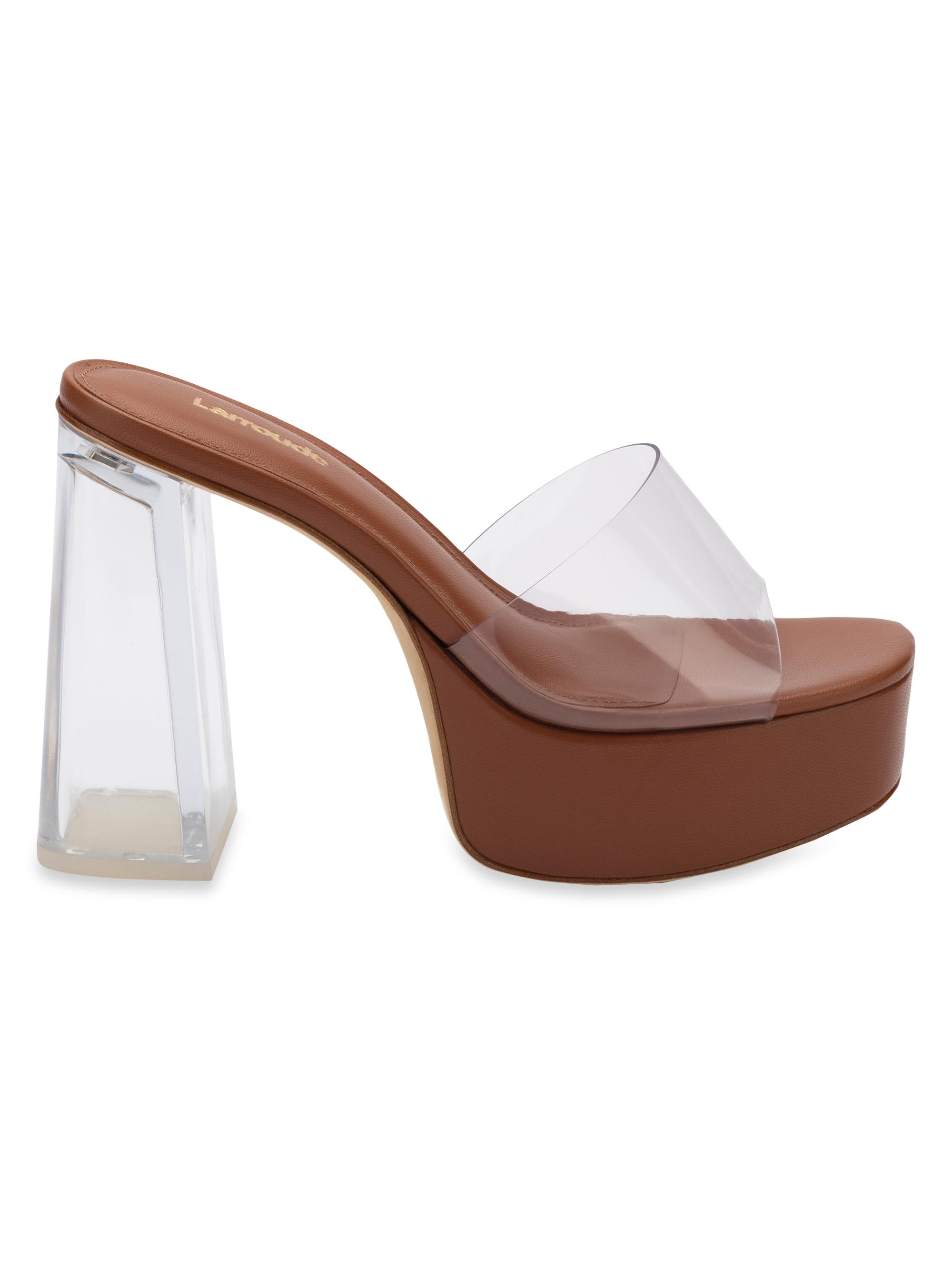 Larroudé Women's Dolly Lucite Vinyl Platform Mules - Clear Caramel