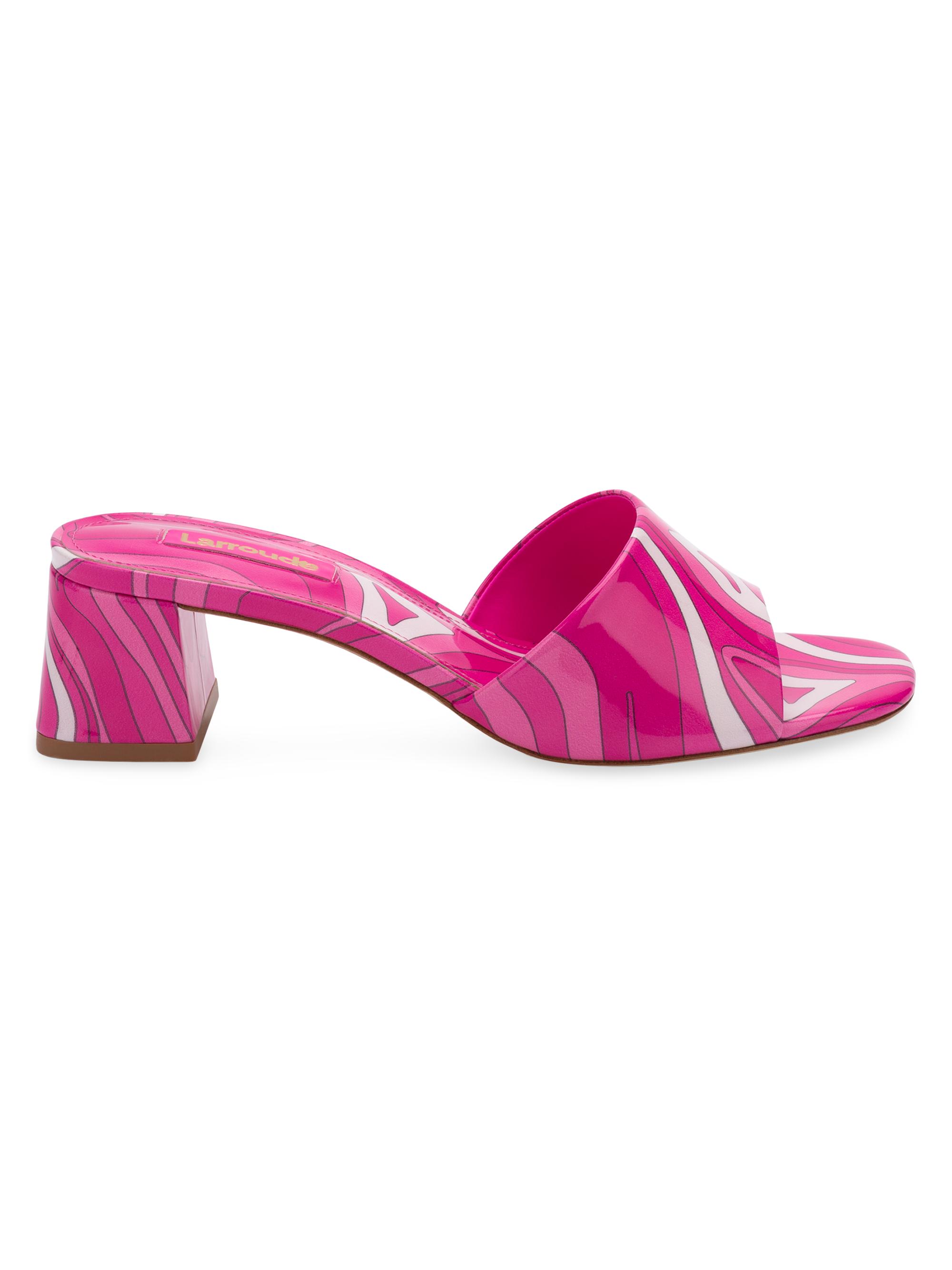 Larroudé Women's Brigitte Printed Patent Leather Mules - Pink