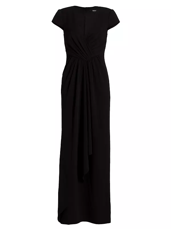 Plus Black V Bar Long Sleeve Drape Maxi Dress