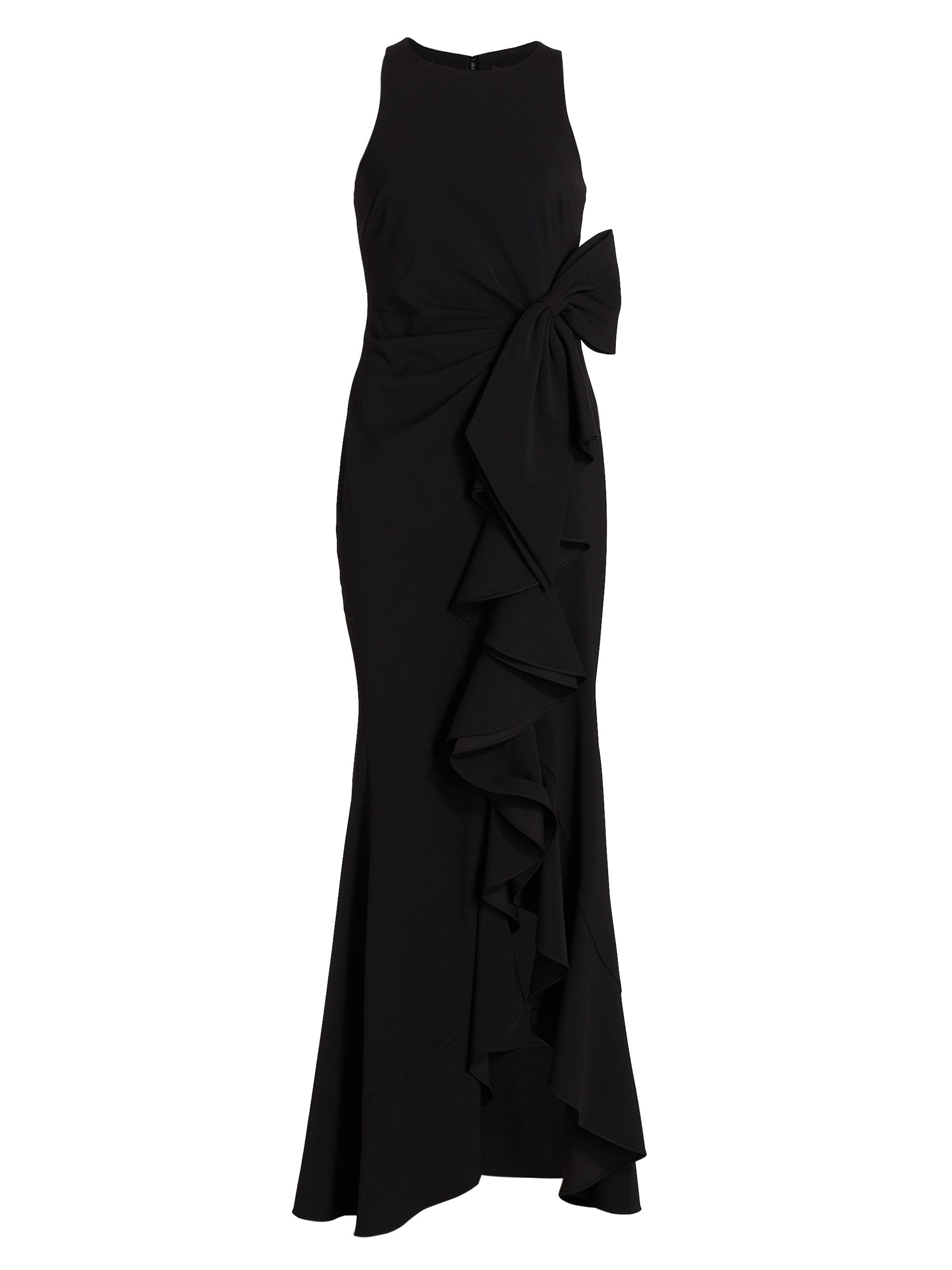 Badgley Mischka Women's Odessa Asymmetric Sleeveless Column Ruffle-Skirt Gown - Black