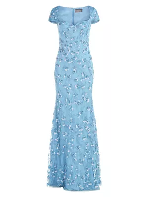 Theia Women's Bree Cap-Sleeve Gown - Opal Blue