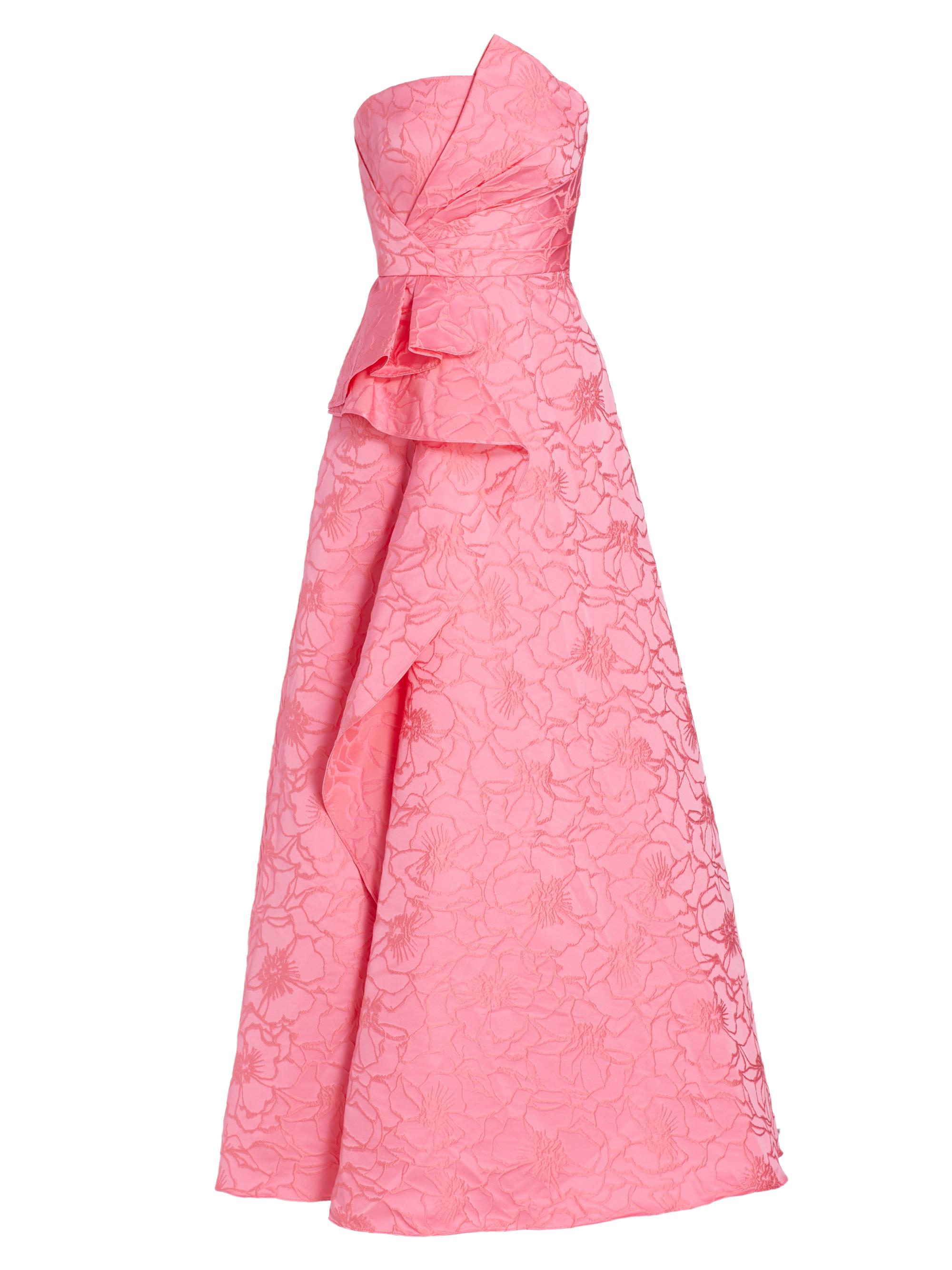 ML Monique Lhuillier Women's Strapless Jacquard Ruffle Gown - Hot Fuchsia
