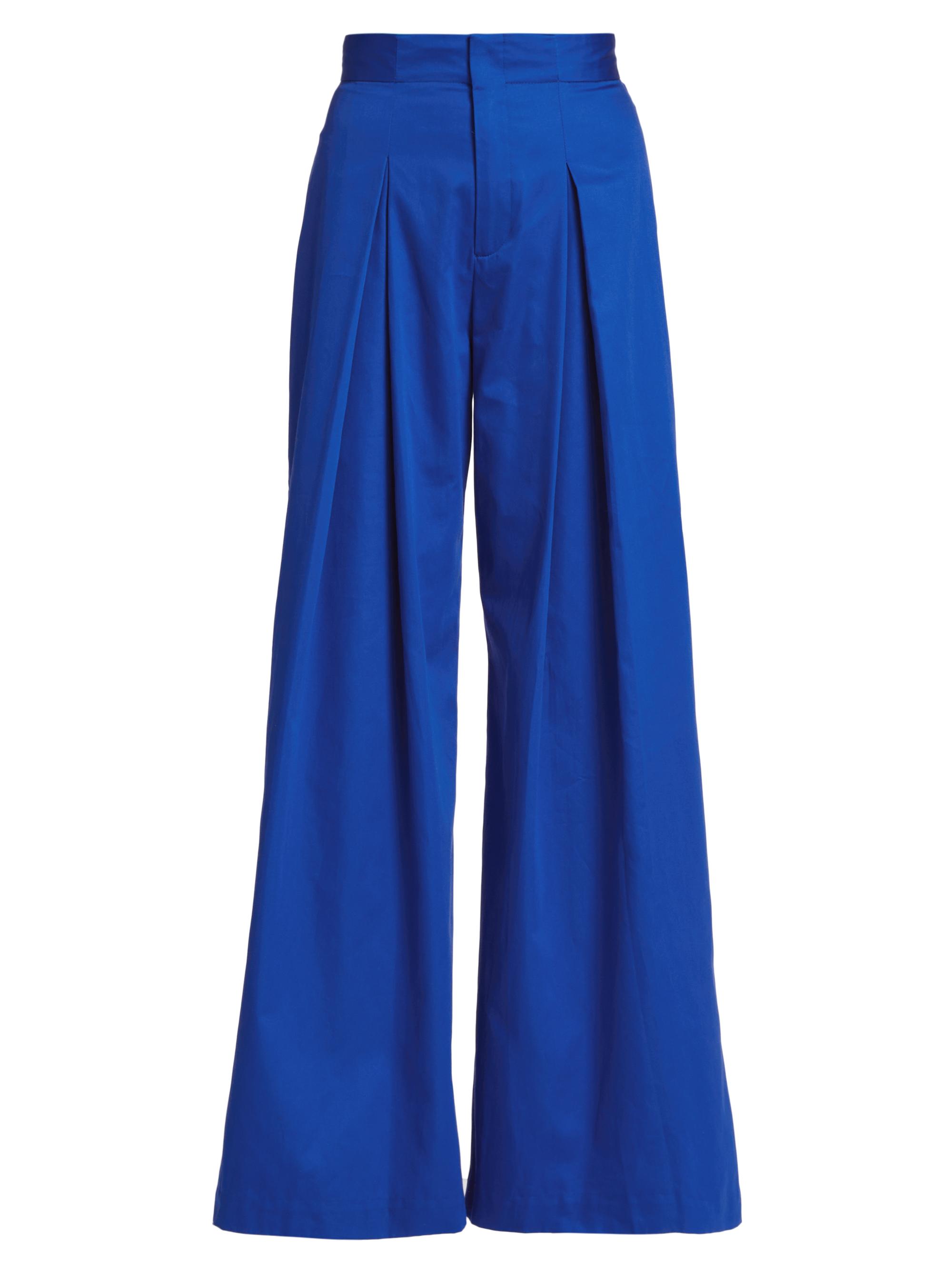 Alejandra Alonso Rojas Women's Cotton Sateen Wide-Leg Trousers - Royal Blue