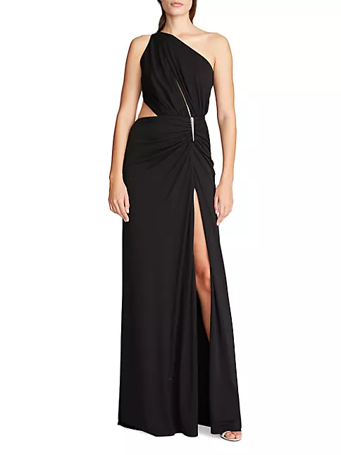 Shop Halston Ivanna Gathered Asymmetric Cut-Out Gown | Saks Fifth