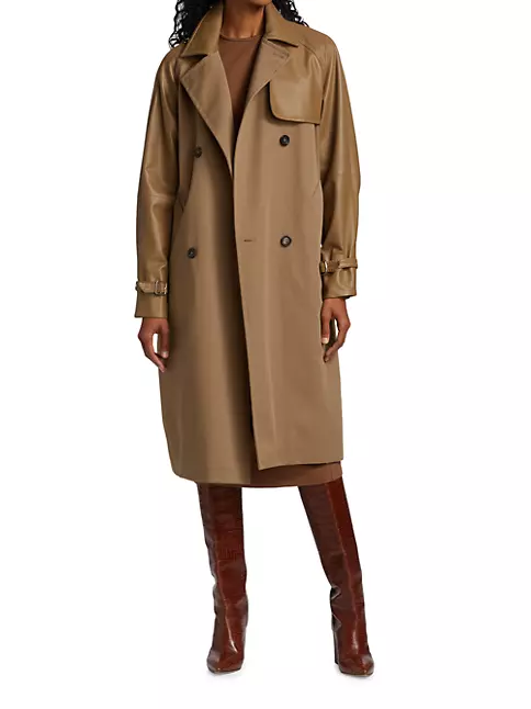 Shop Max Mara Lichene Belted Partial Leather Trench Coat | Saks