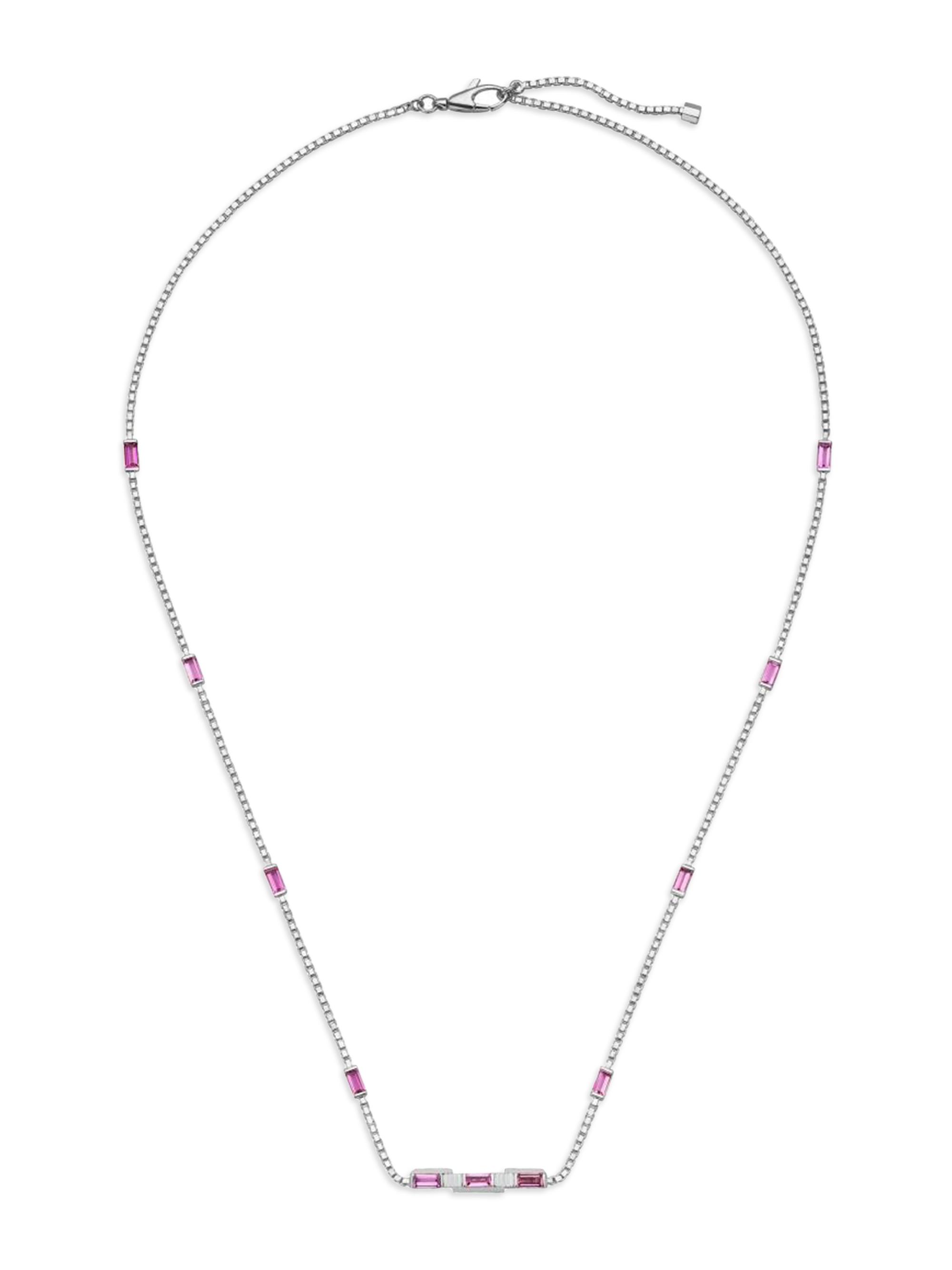 Gucci Women's Link To Love 18K White Gold & Rubellite Bar Pendant Necklace - White