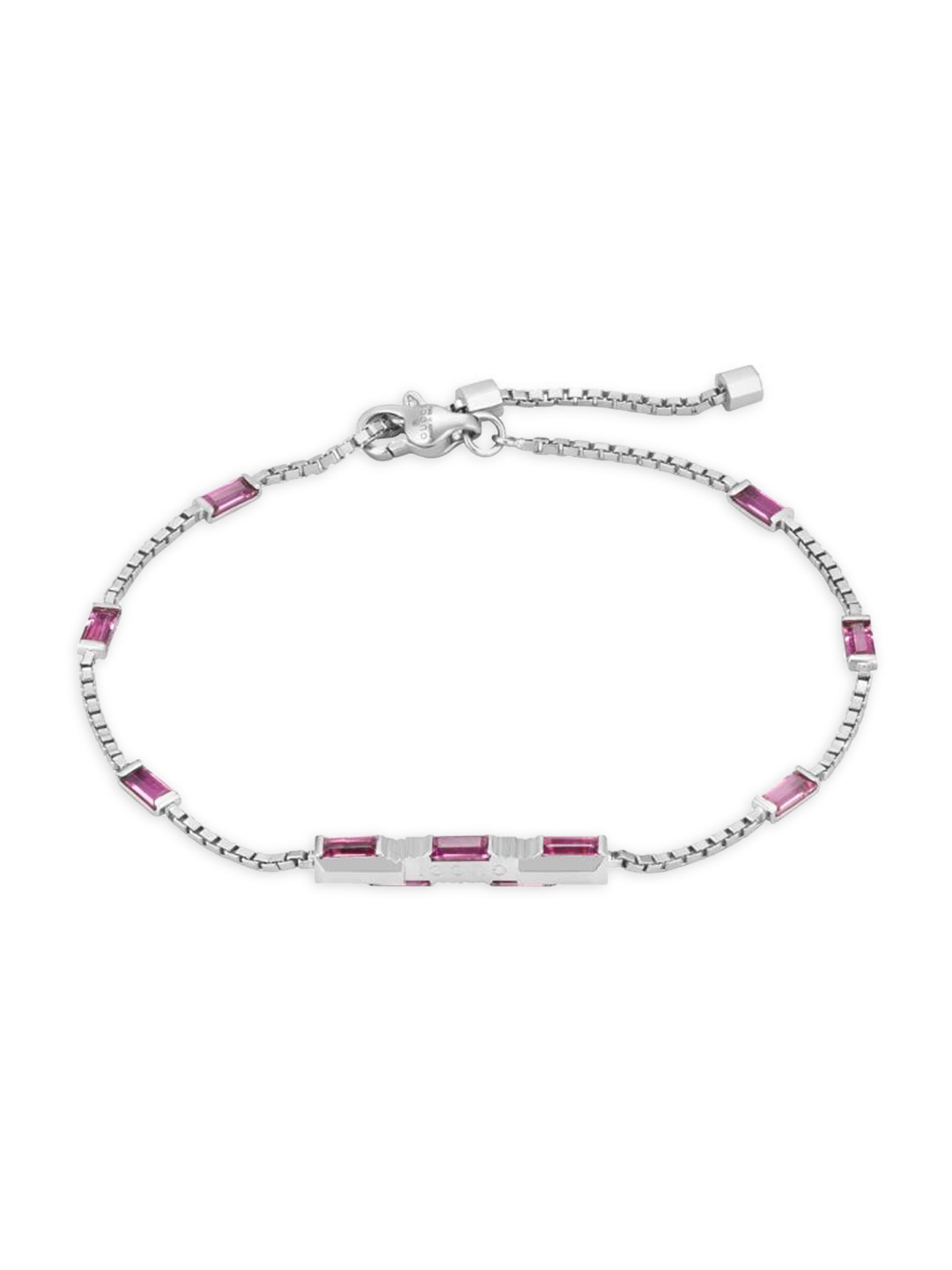 Gucci Women's Link To Love 18K White Gold & Rubellite Bar Charm Bracelet - White