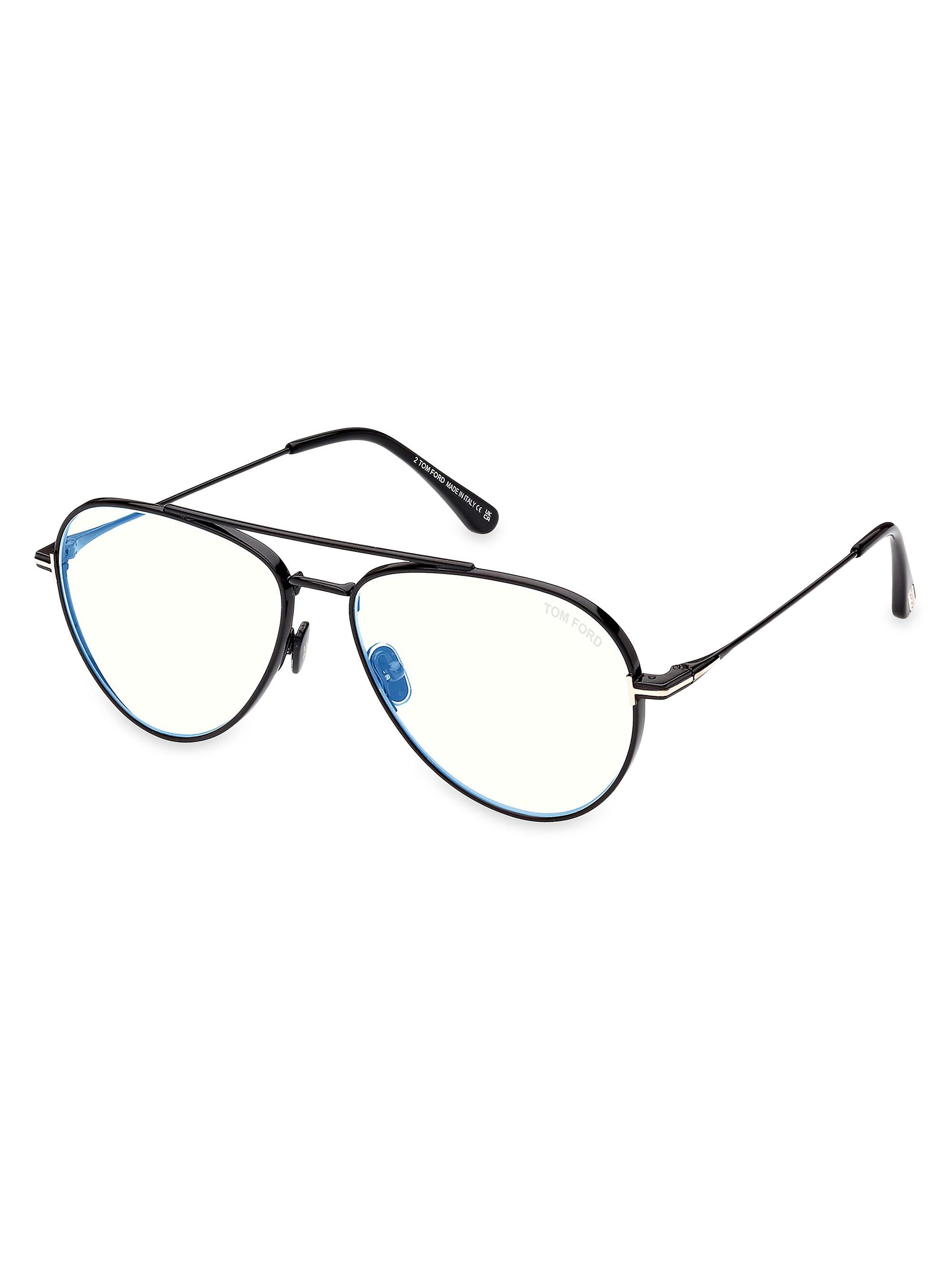 TOM FORD Men's Aviator 56MM Blue Filter Eyeglasses - Shiny Black