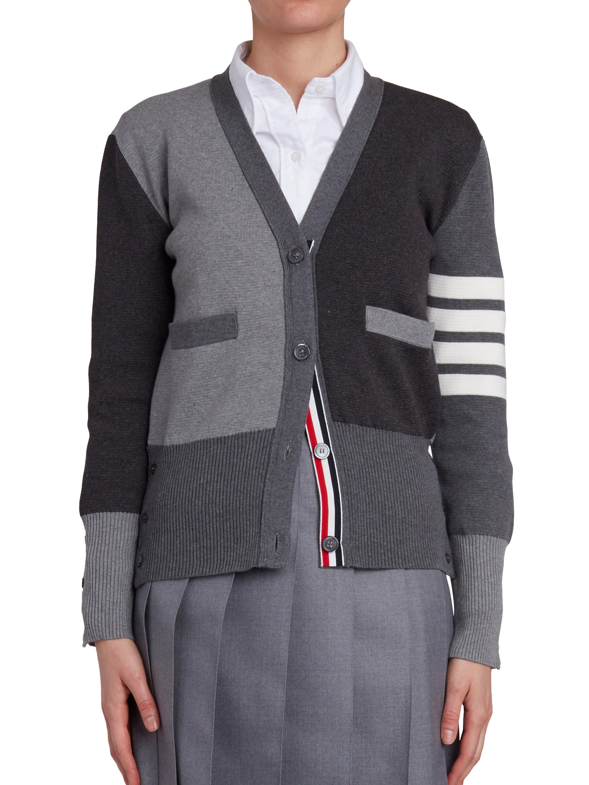 Thom Browne Women's Funmix Colorblock Four Bar Cardigan - Tonal Grey