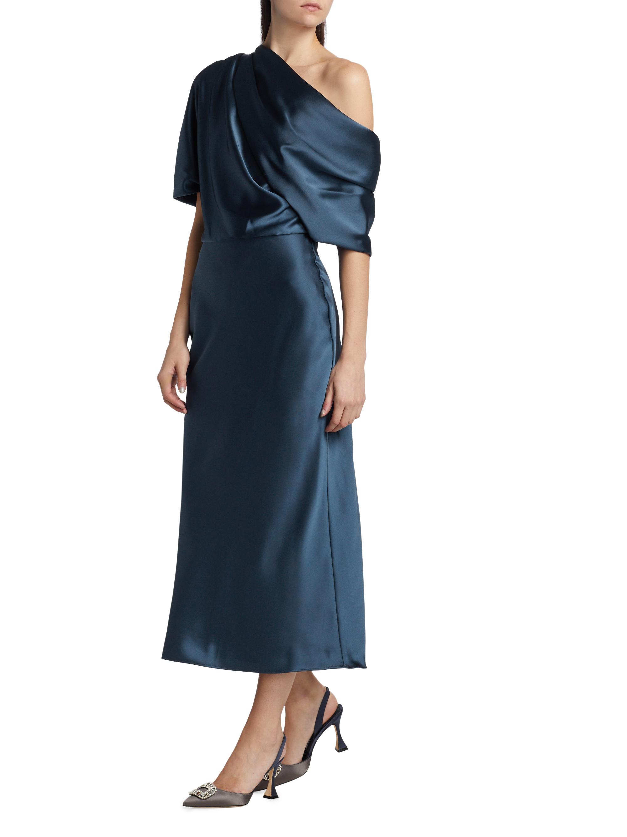 Amsale Draped Satin Pencil Midi-Dress | Saks Fifth Avenue
