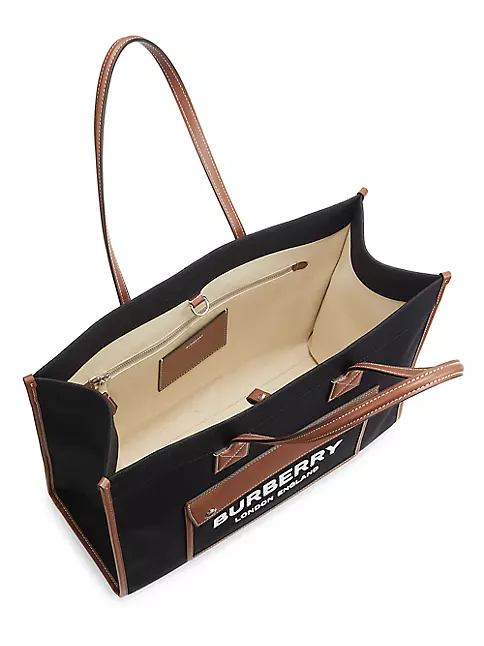 BURBERRY Small leather-trimmed printed canvas tote