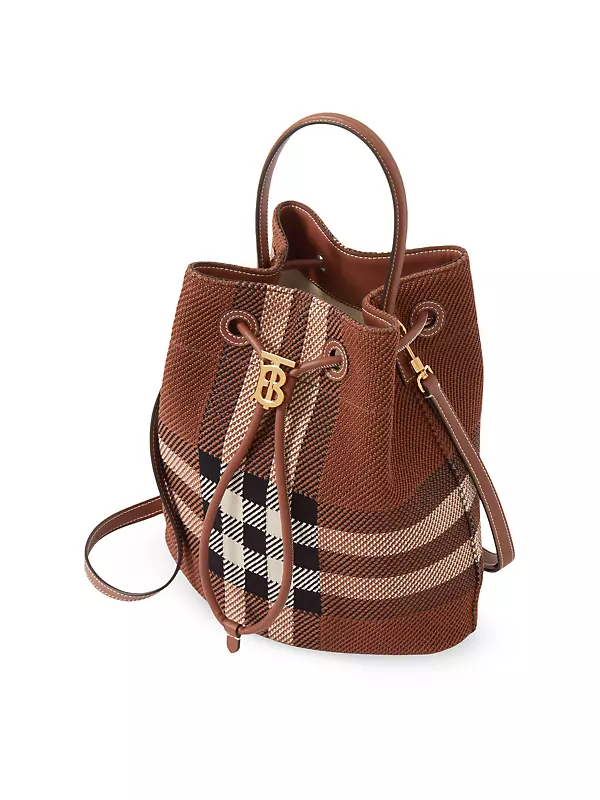 Burberry TB Small Leather Bucket Bag - Vintage Check/Briar Brown