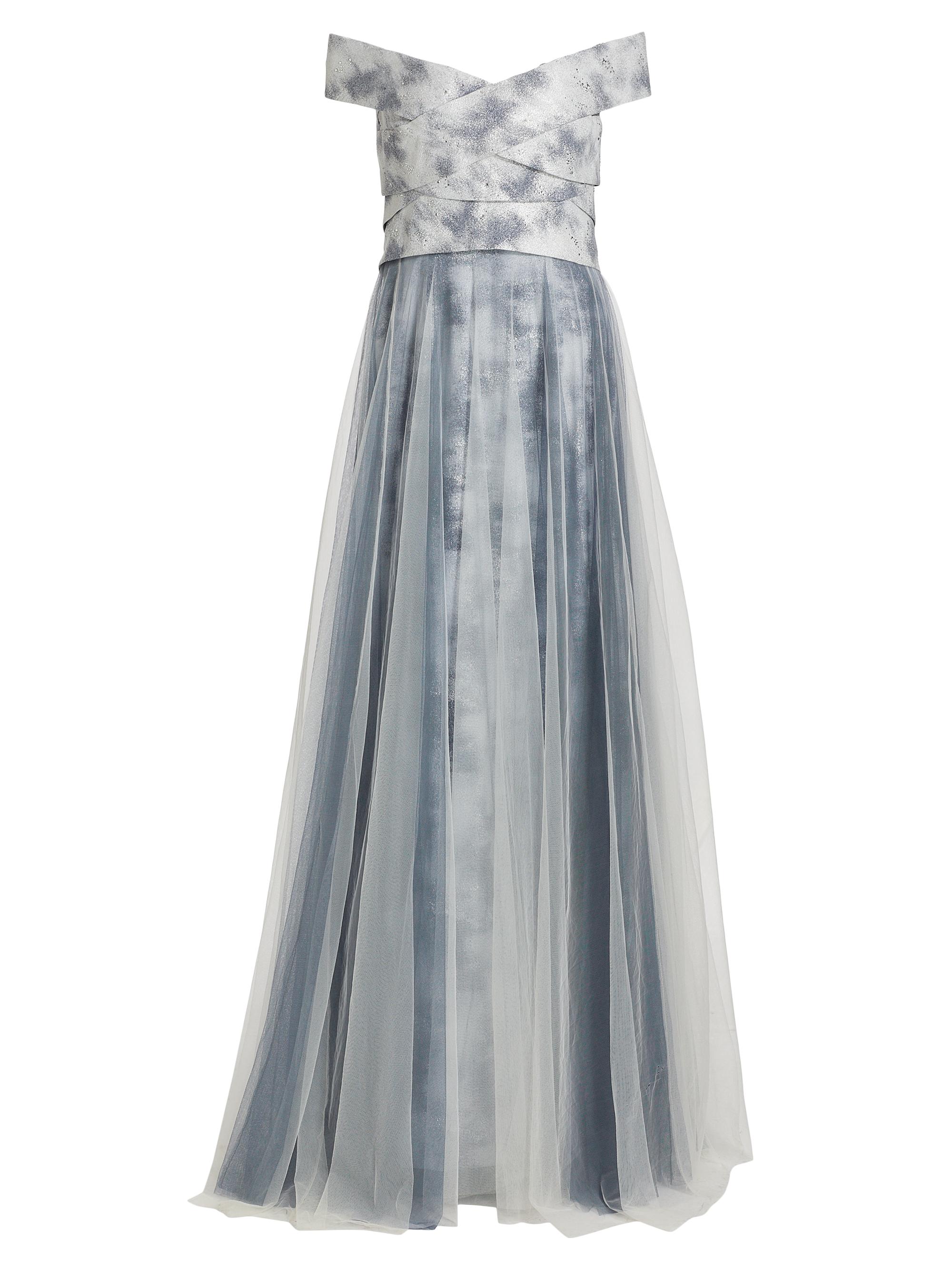 Rene Ruiz Collection Women's Tulle Off-The-Shoulder Gown - Silver Navy