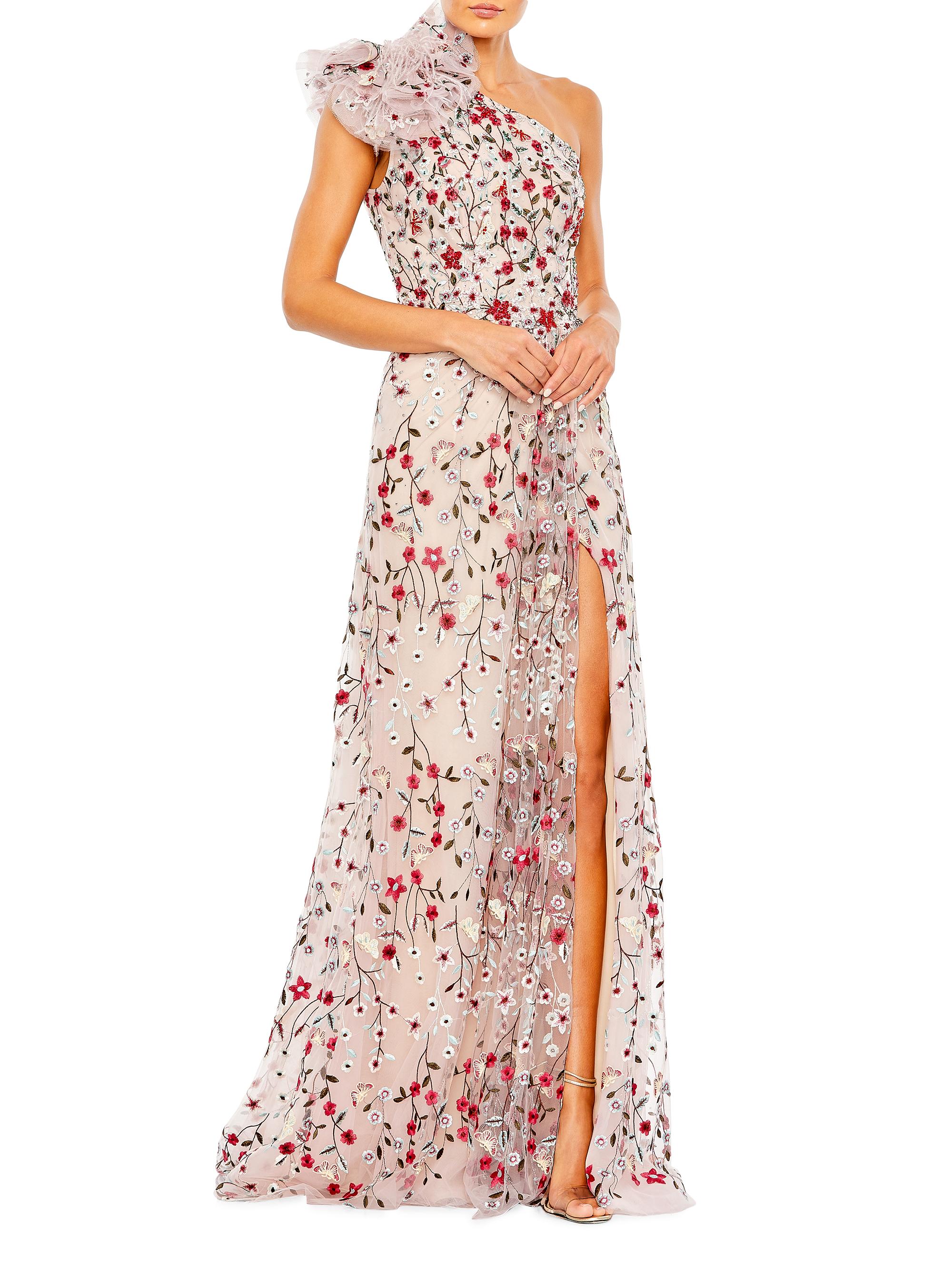 Mac Duggal Women's Floral Embroidered One-Shoulder Gown - Rose Multi