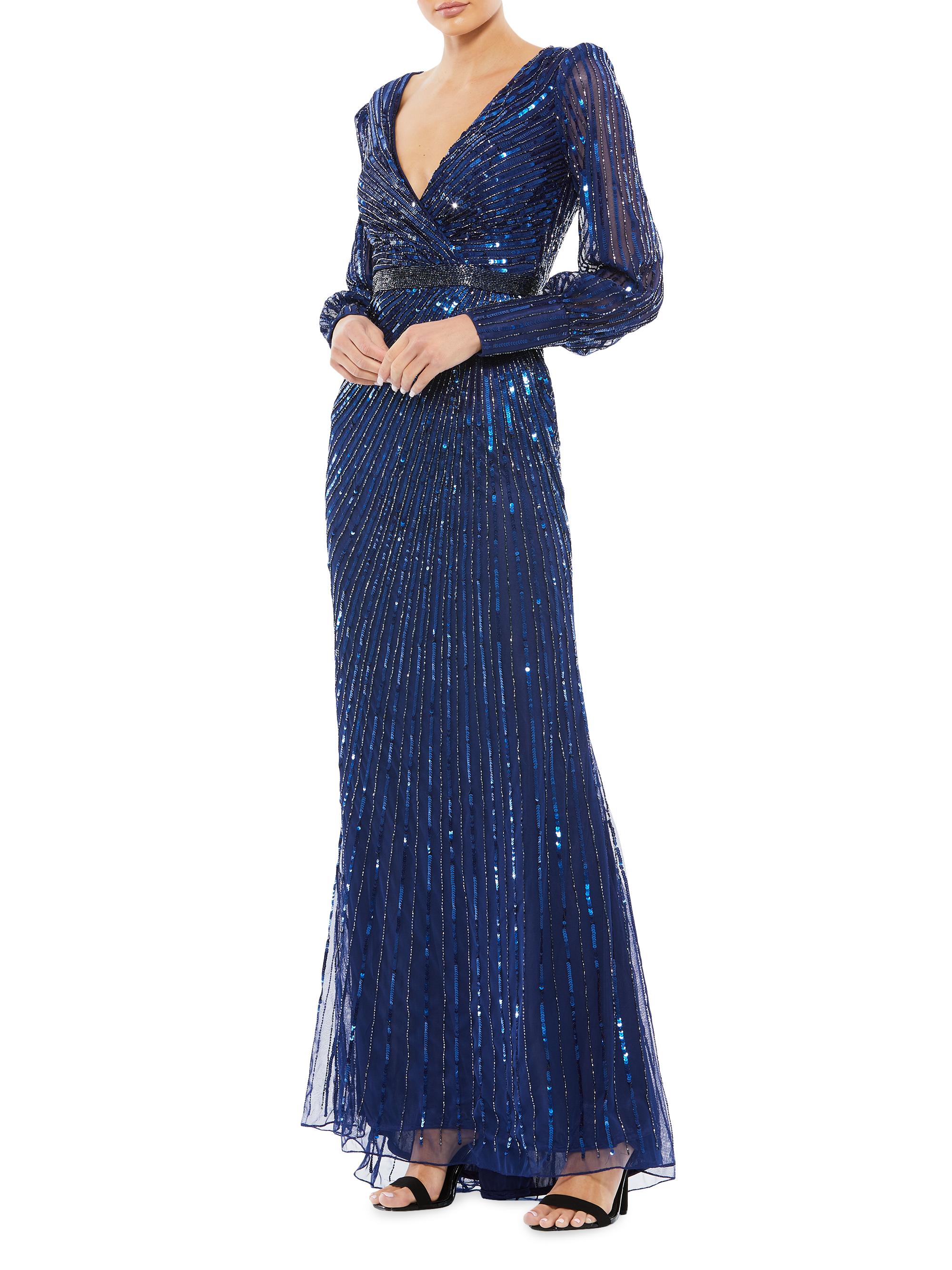 Mac Duggal Women's Sequined Blouson-Sleeve Gown - Midnight