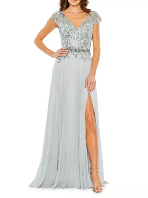 Mac Duggal Women's Embellished Cap-Sleeve Tulle Gown - Sea Mist