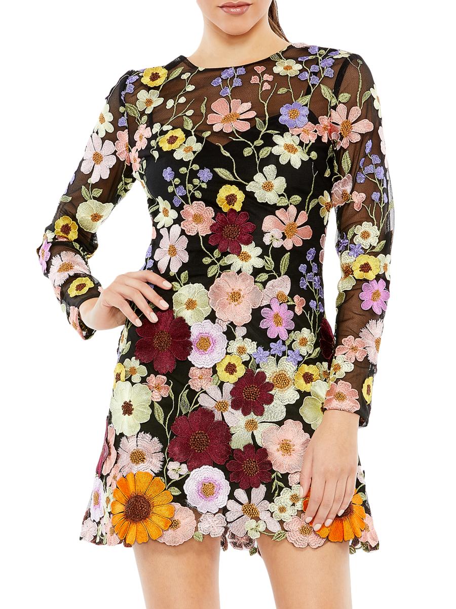Mac Duggal ★ Rhinestone Flower Crepe A-Line Mini Dress Mac Duggal Women's Crepe Sleeveless Mini Dress With