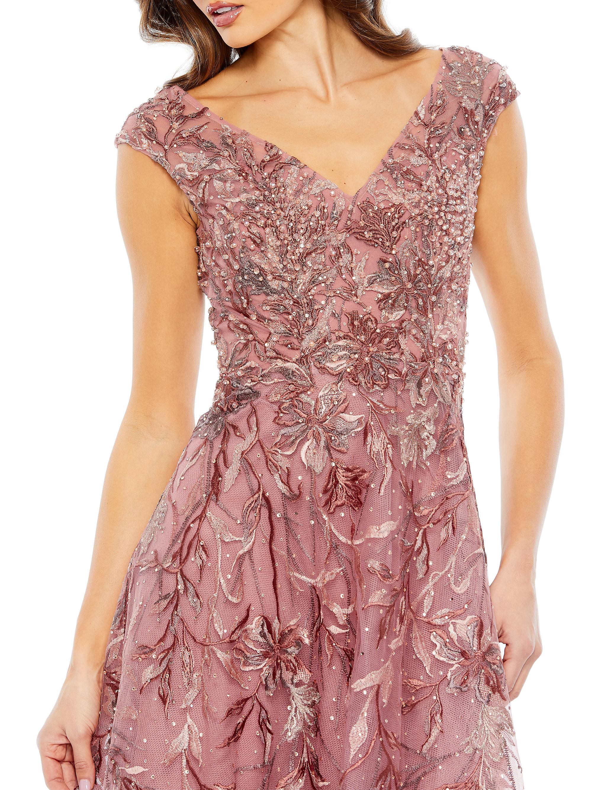 mac duggal pink embroidered flutter sleeve a-line dress Mac Duggal 5497 main image 1