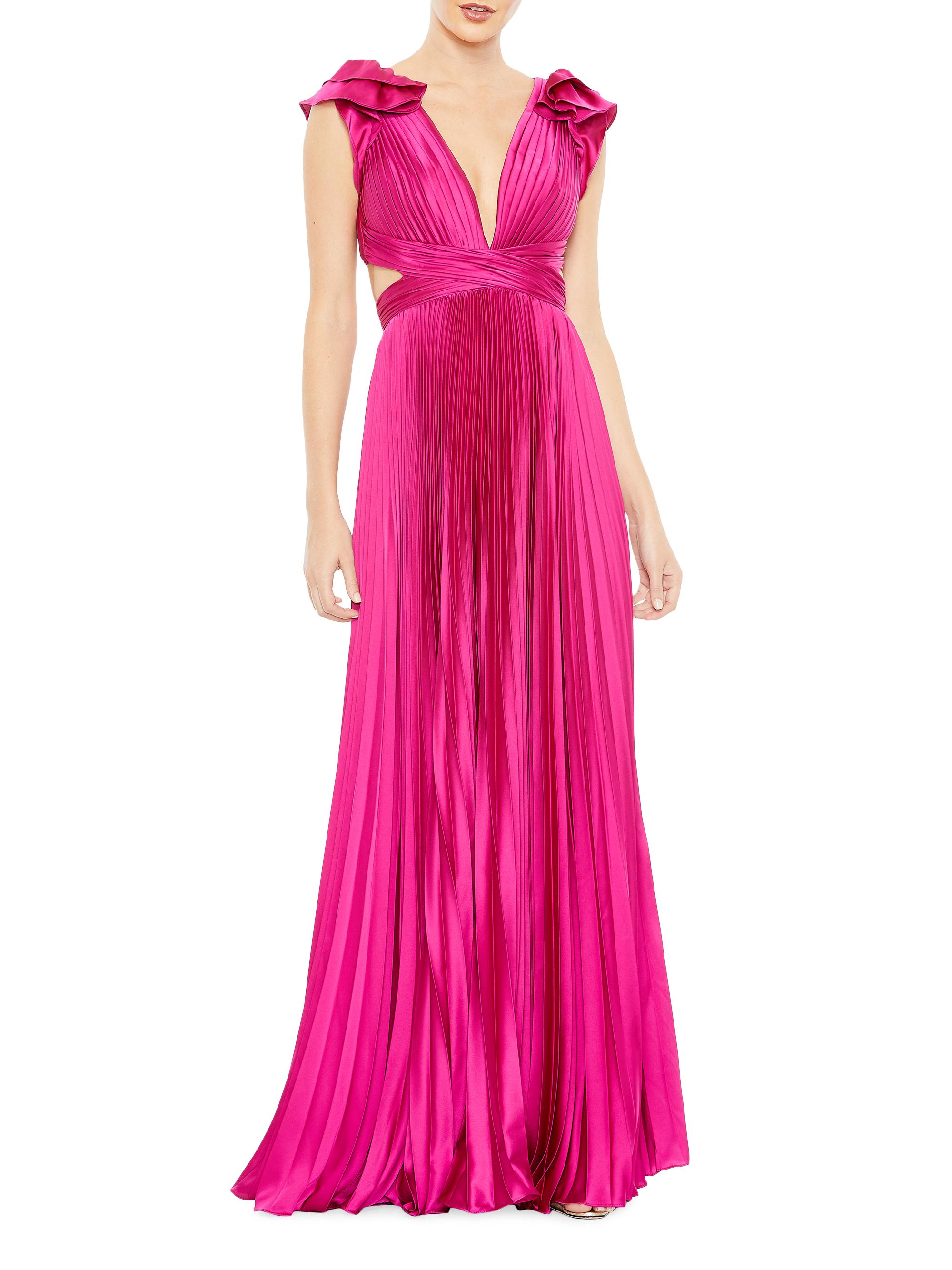 Mac Duggal Women's Ieena Pleated Lace-Up Satin Gown - Fuchsia