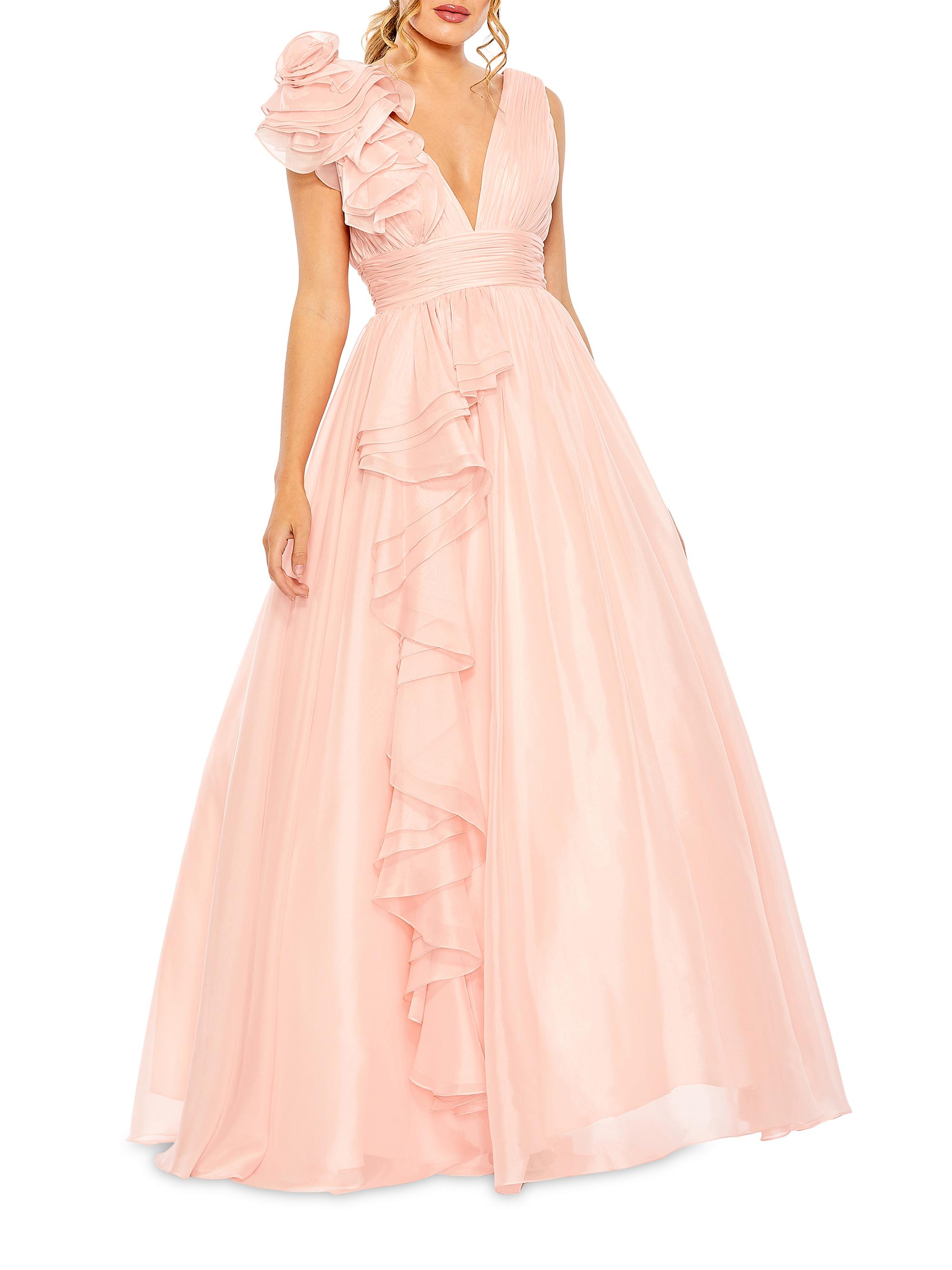 Mac Duggal Women's Ruffle Shoulder V-Neck Gown - Blush
