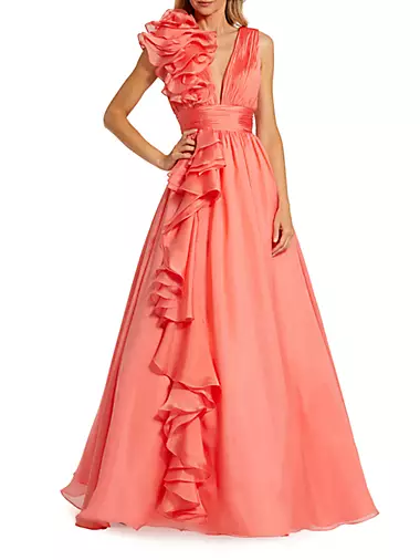Orange Half Sleeves Designer Evening Gown, Packaging Type: Premium