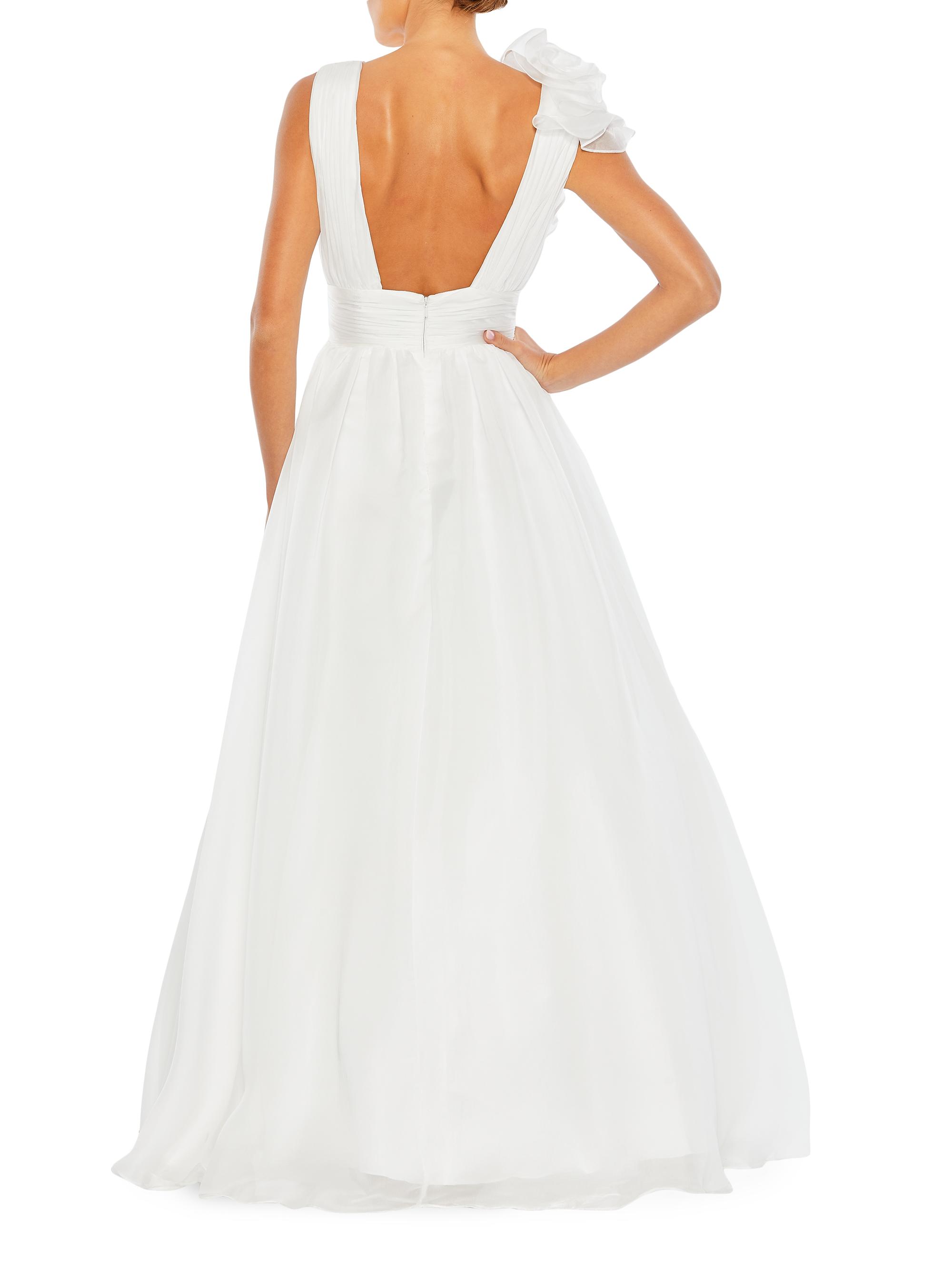 Ruffle Shoulder V-Neck Gown