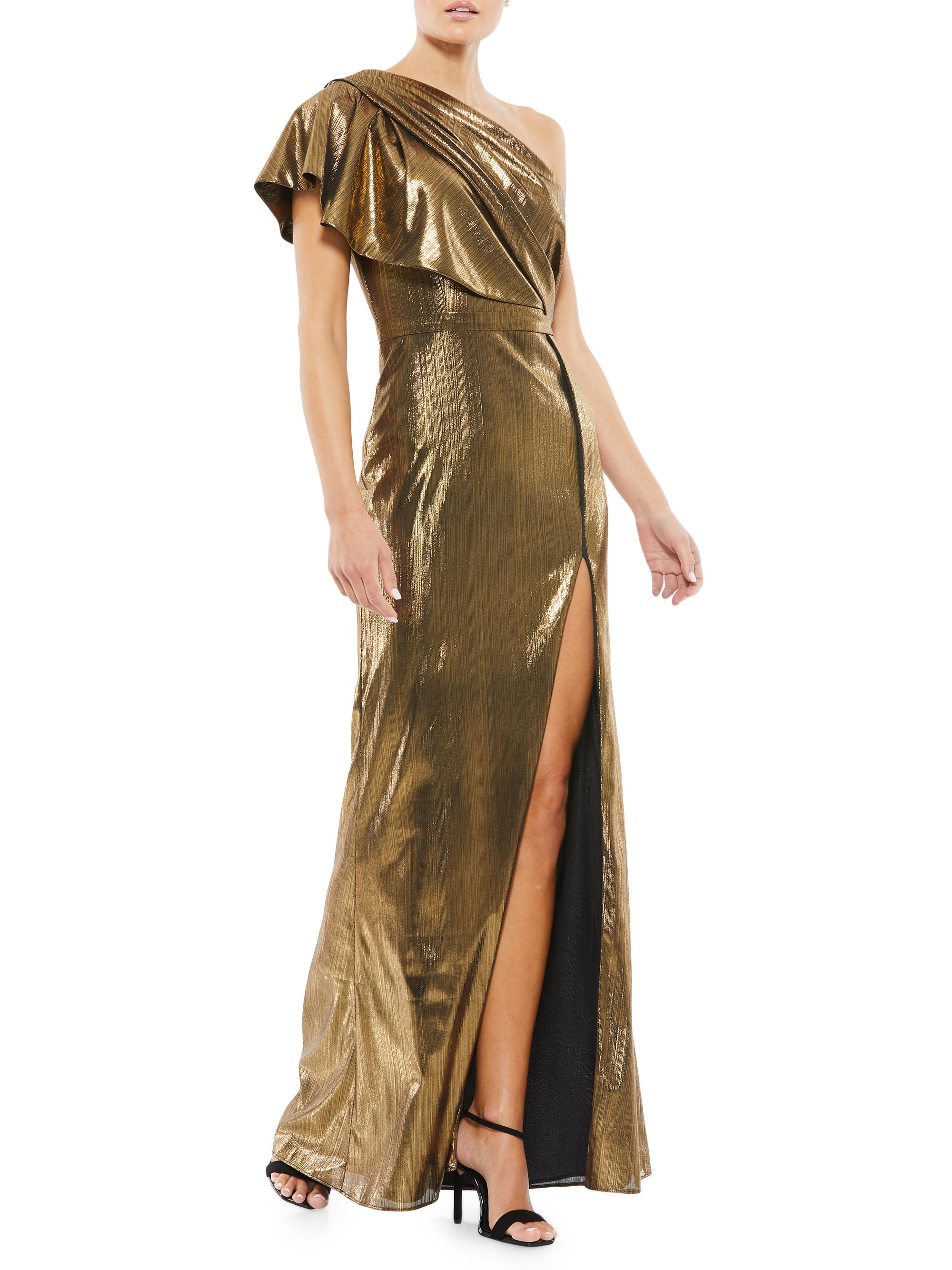 Mac Duggal Women's One-Shoulder Metallic Jersey Gown - Bronze