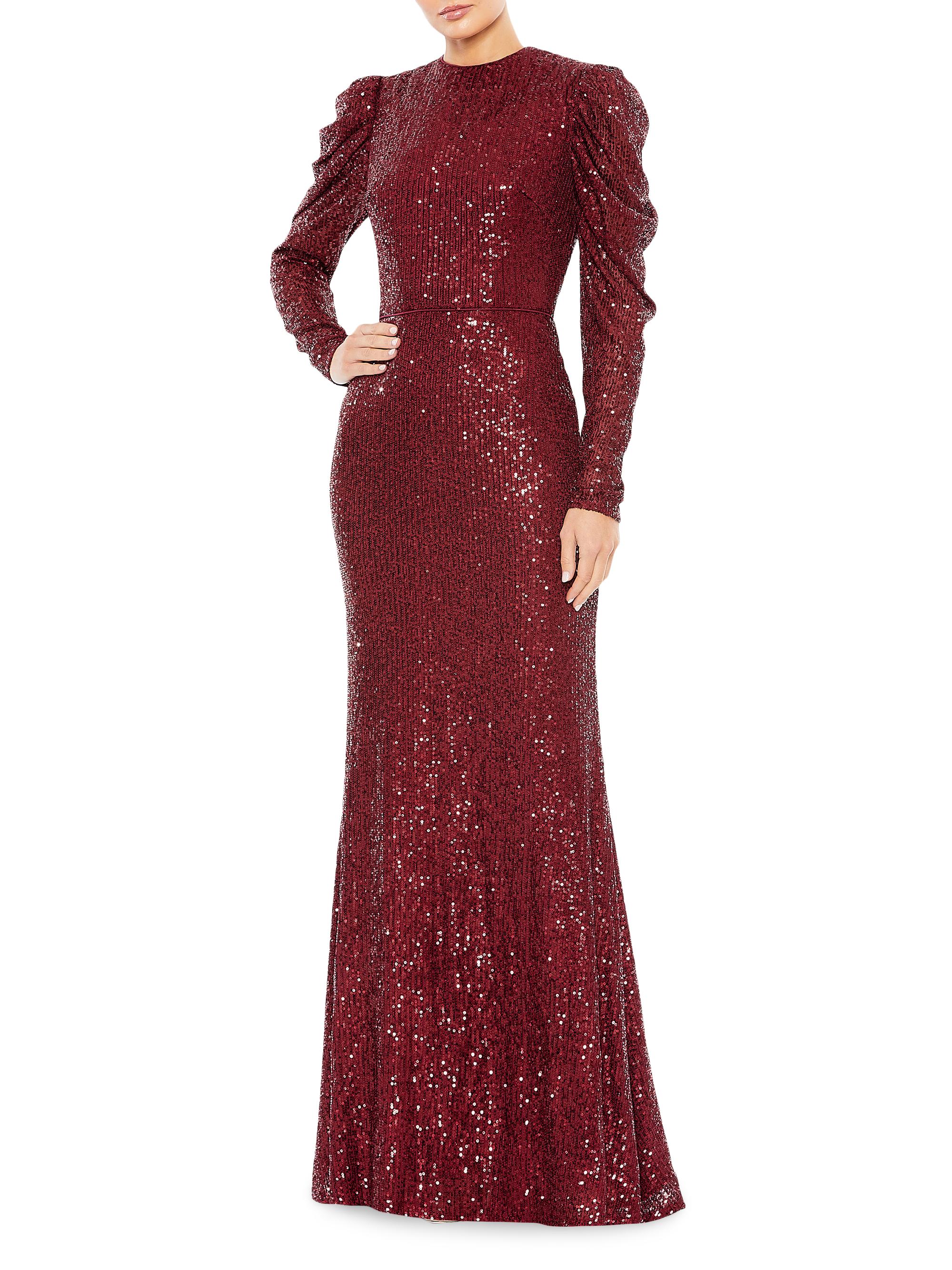 Mac Duggal Women's Sequined Puff-Sleeve Sheath Gown - Wine