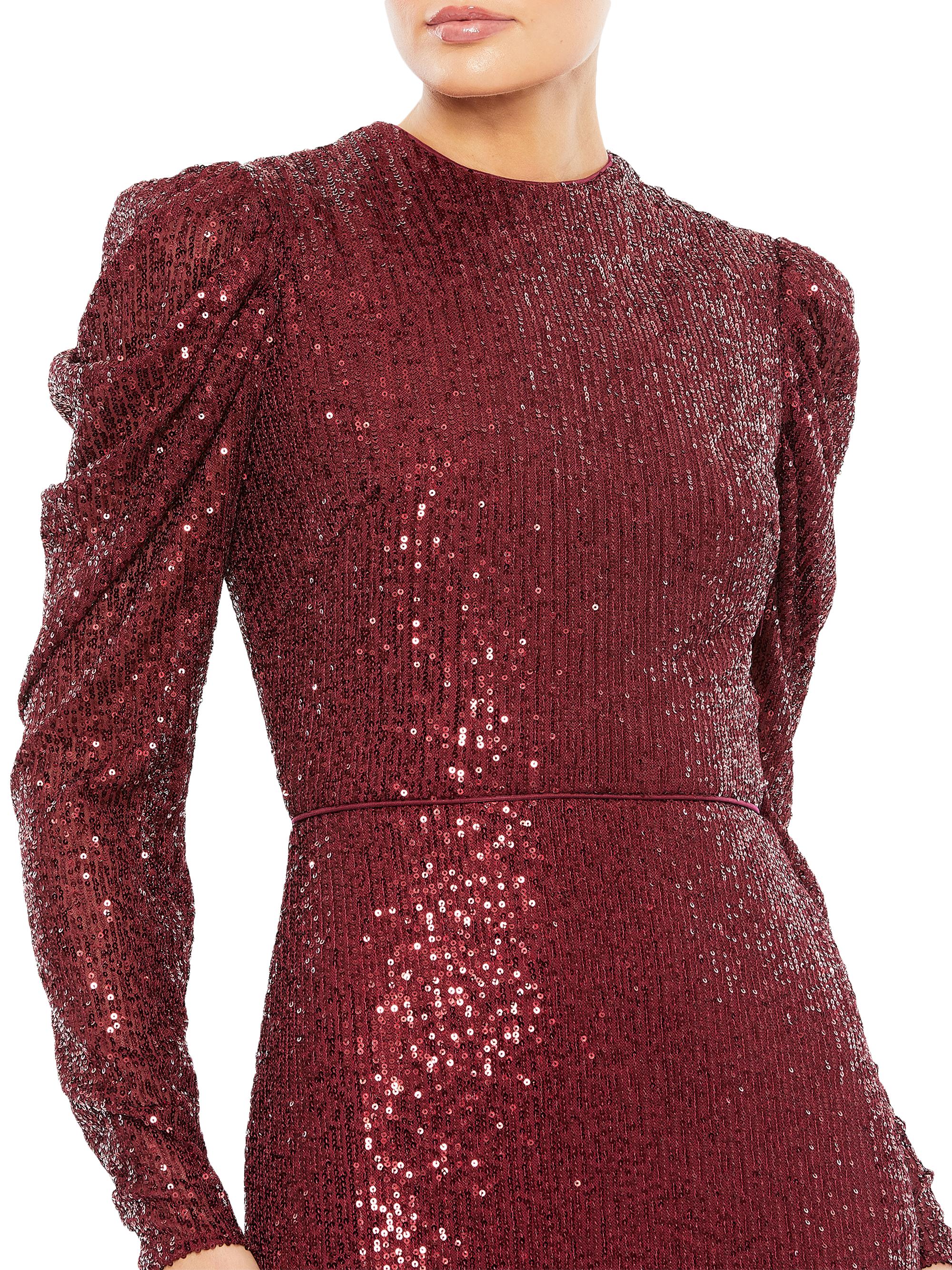 mac duggal puff sleeve sequin dress Mac Duggal Women's Beaded Short-Sleeve Gown - Powder Blue