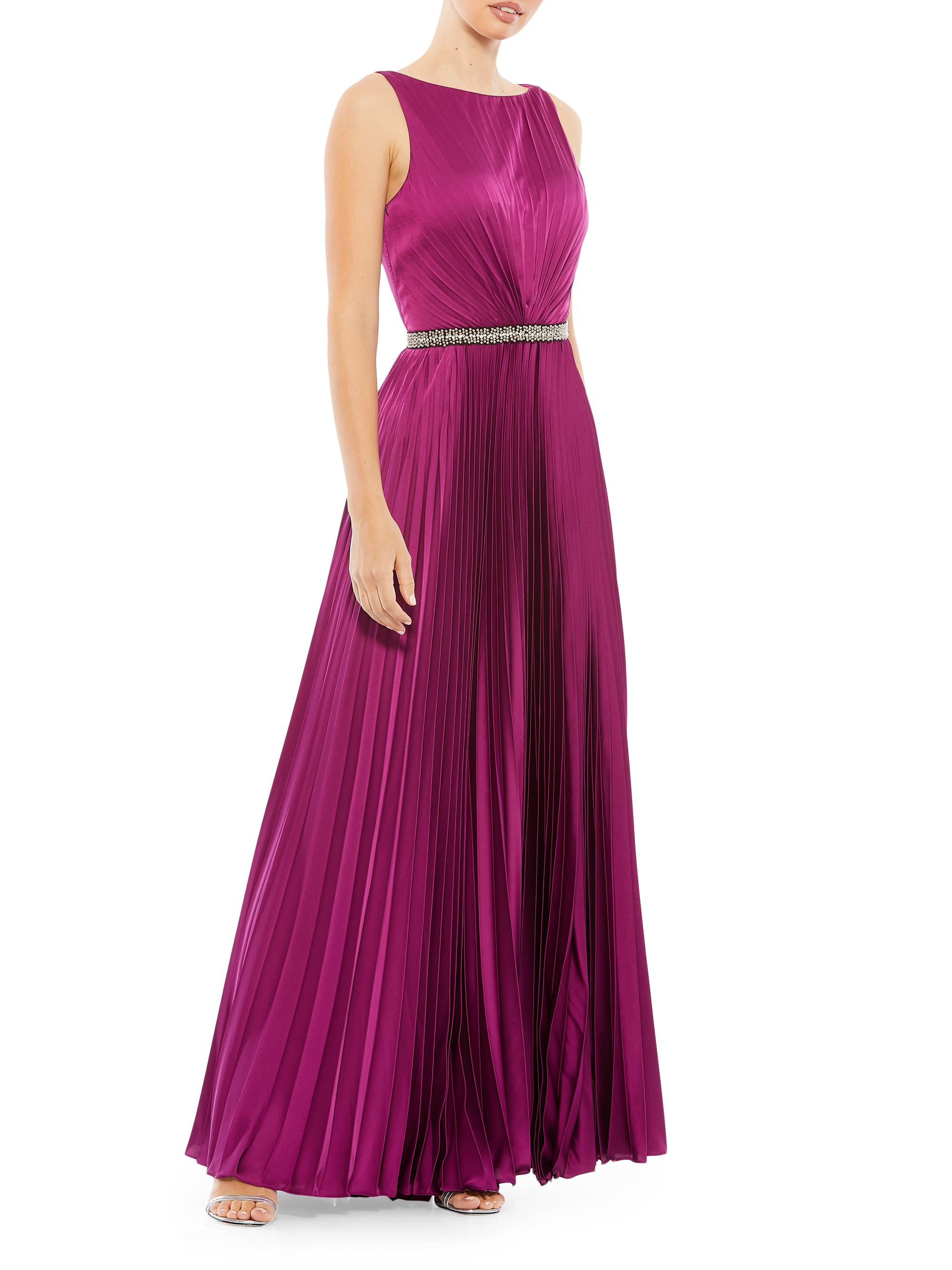 Mac Duggal Women's Belted Pleated Satin Gown - Berry