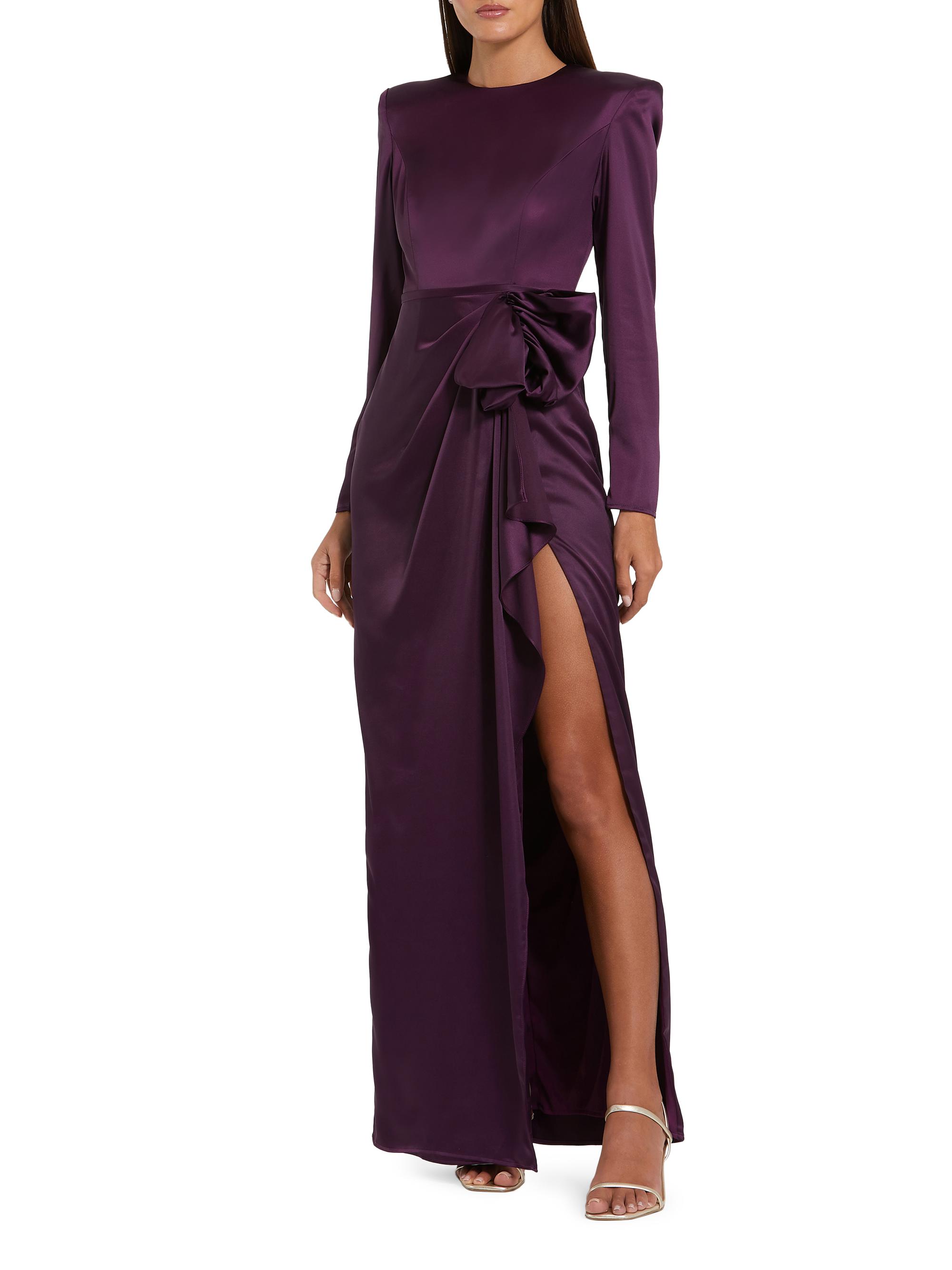 Mac Duggal Women's Satin Power Shoulder Gown - Eggplant