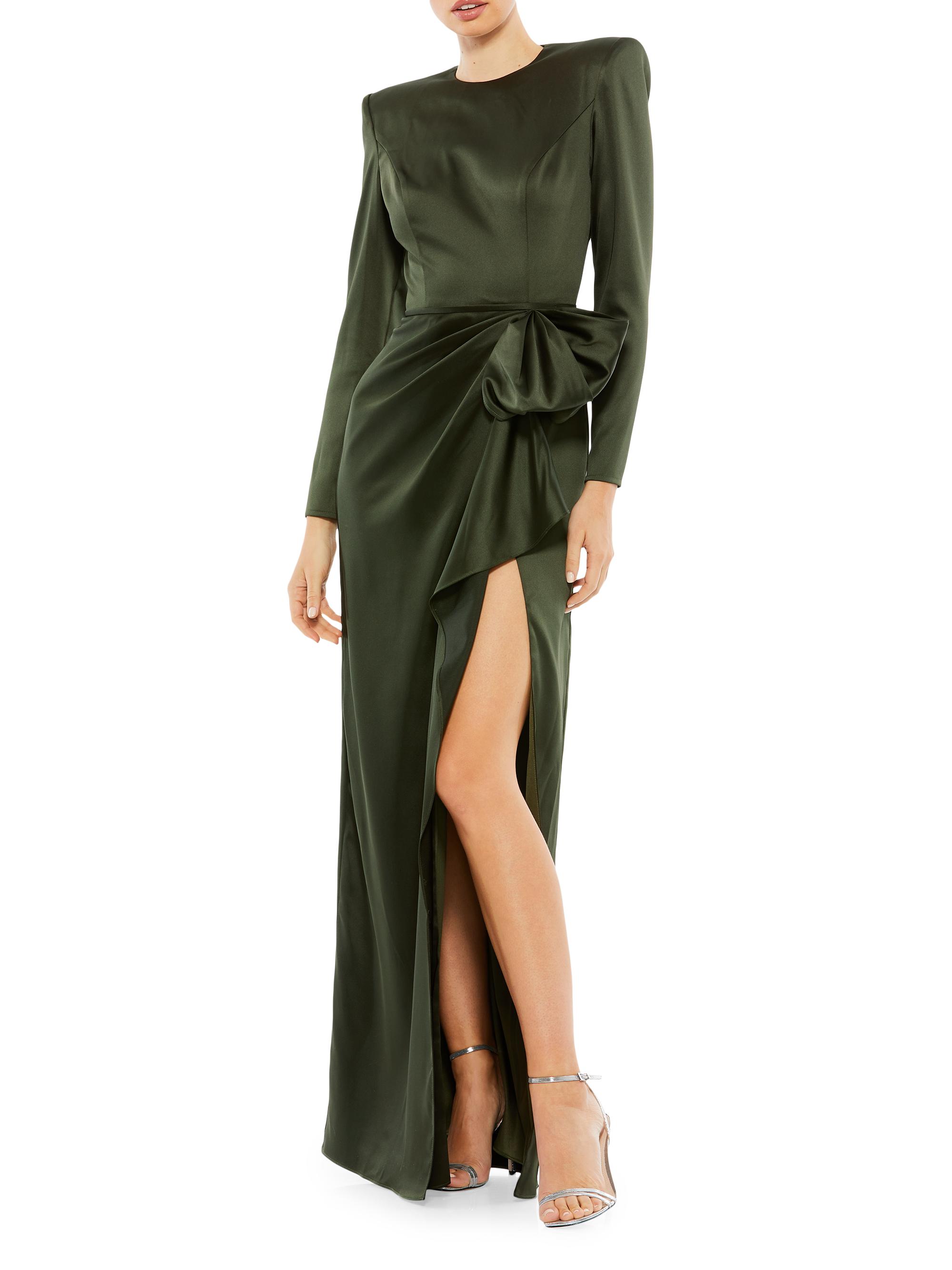 Mac Duggal Women's Satin Power Shoulder Gown - Olive
