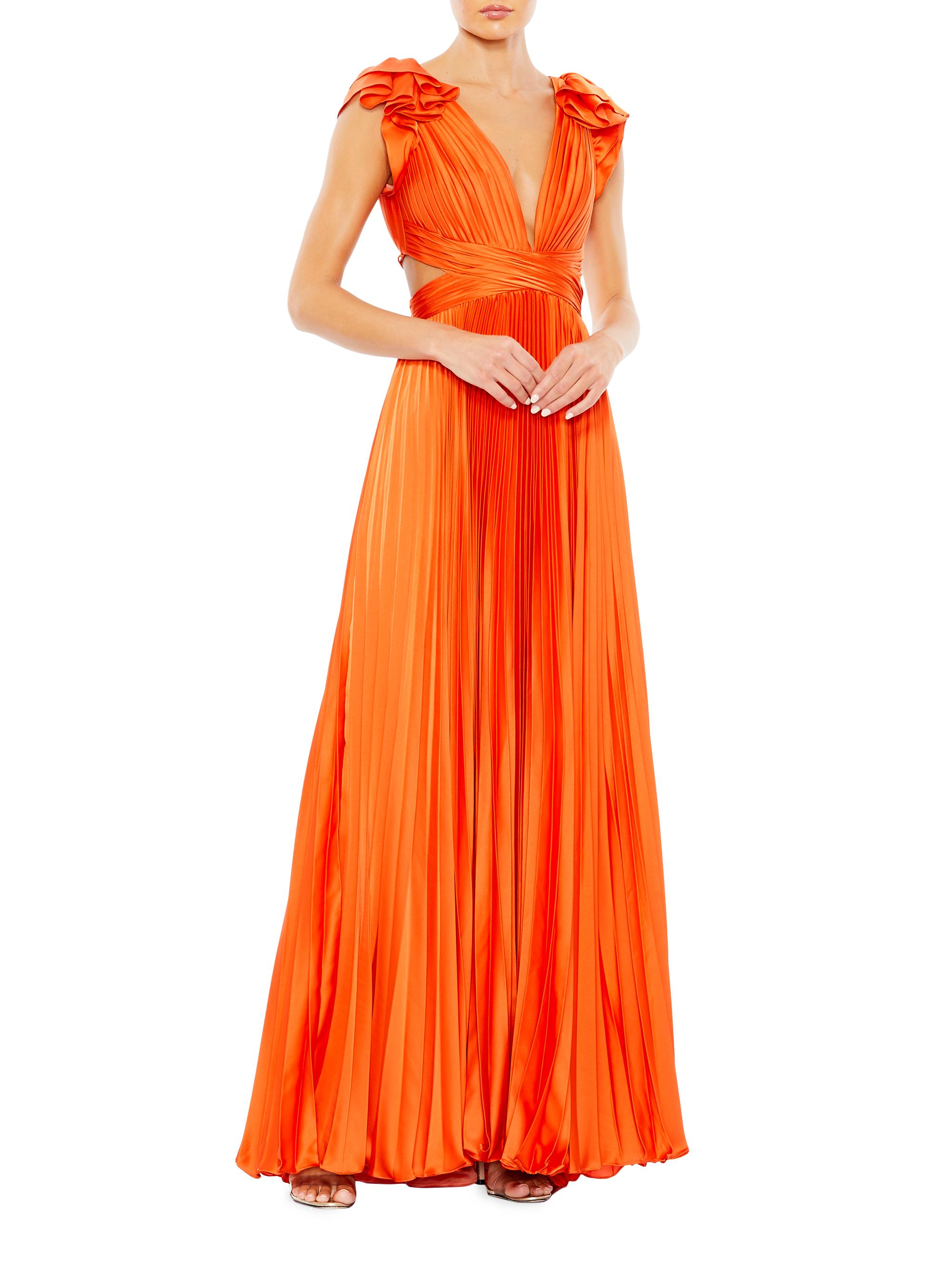 Mac Duggal Women's Satin Pleated Lace-Up Gown - Sunset