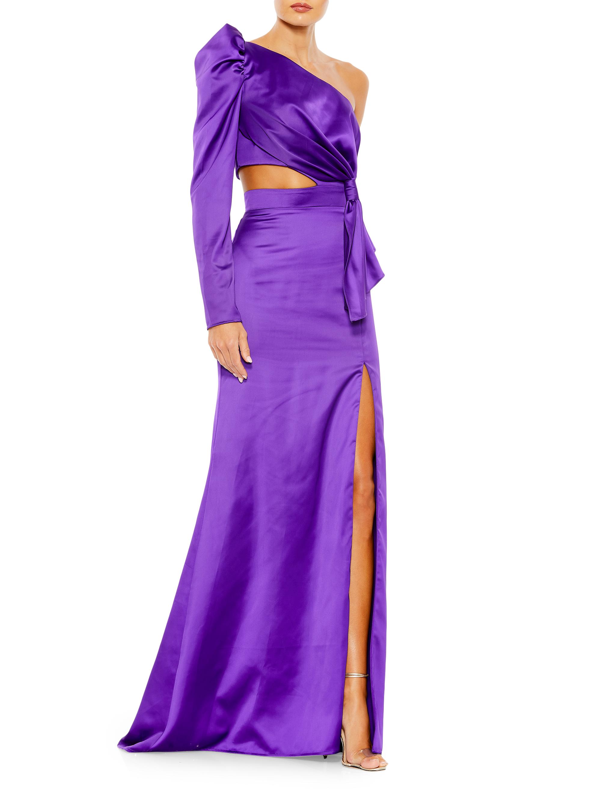 Mac Duggal Women's leena One-Sleeve Cut-Out Satin Gown - Purple