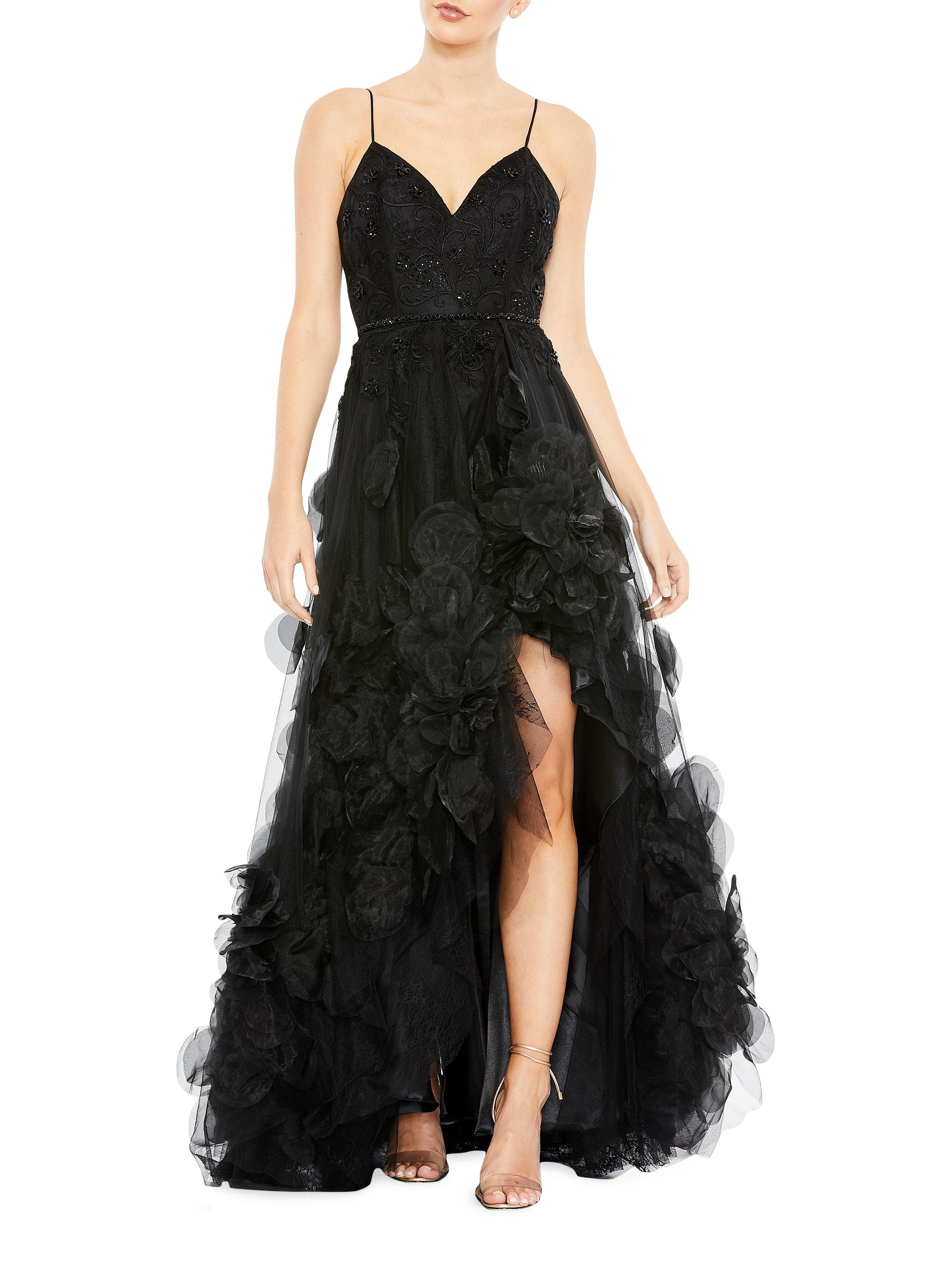 Mac Duggal Women's Tulle Floral Appliqué A-Line Gown - Black