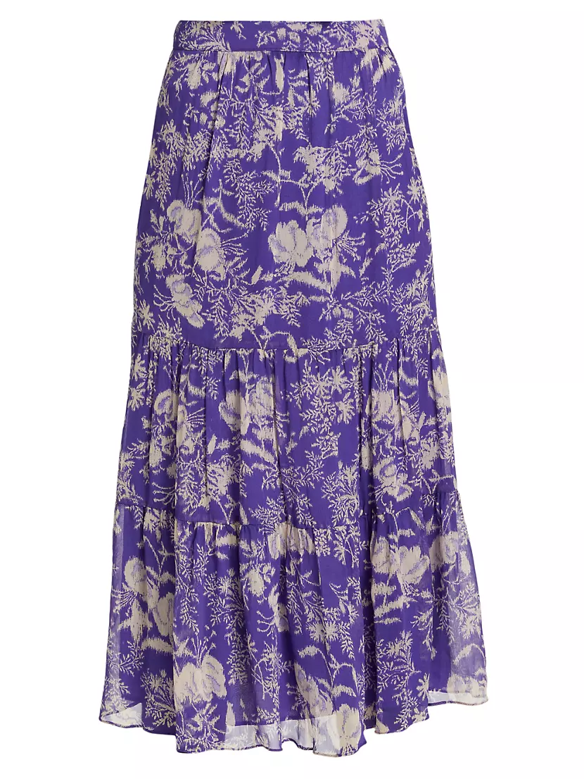 BA&SH Floral Print Midi Length Skirt - Blue Skirts, Clothing