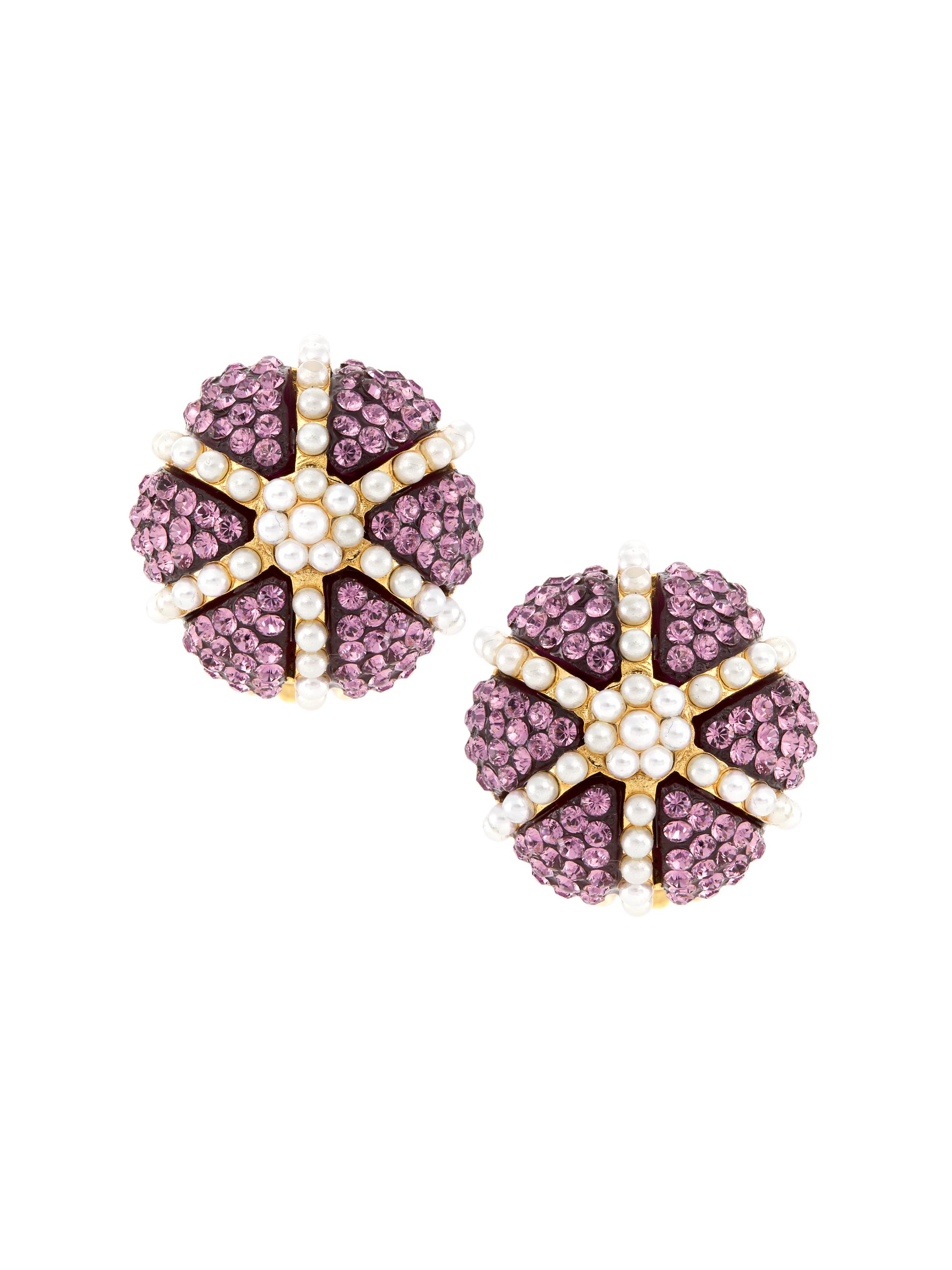 Oscar de la Renta Women's Urchin 14K Gold-Plated, Crystal Glass & Faux Pearl Earrings - Amethyst